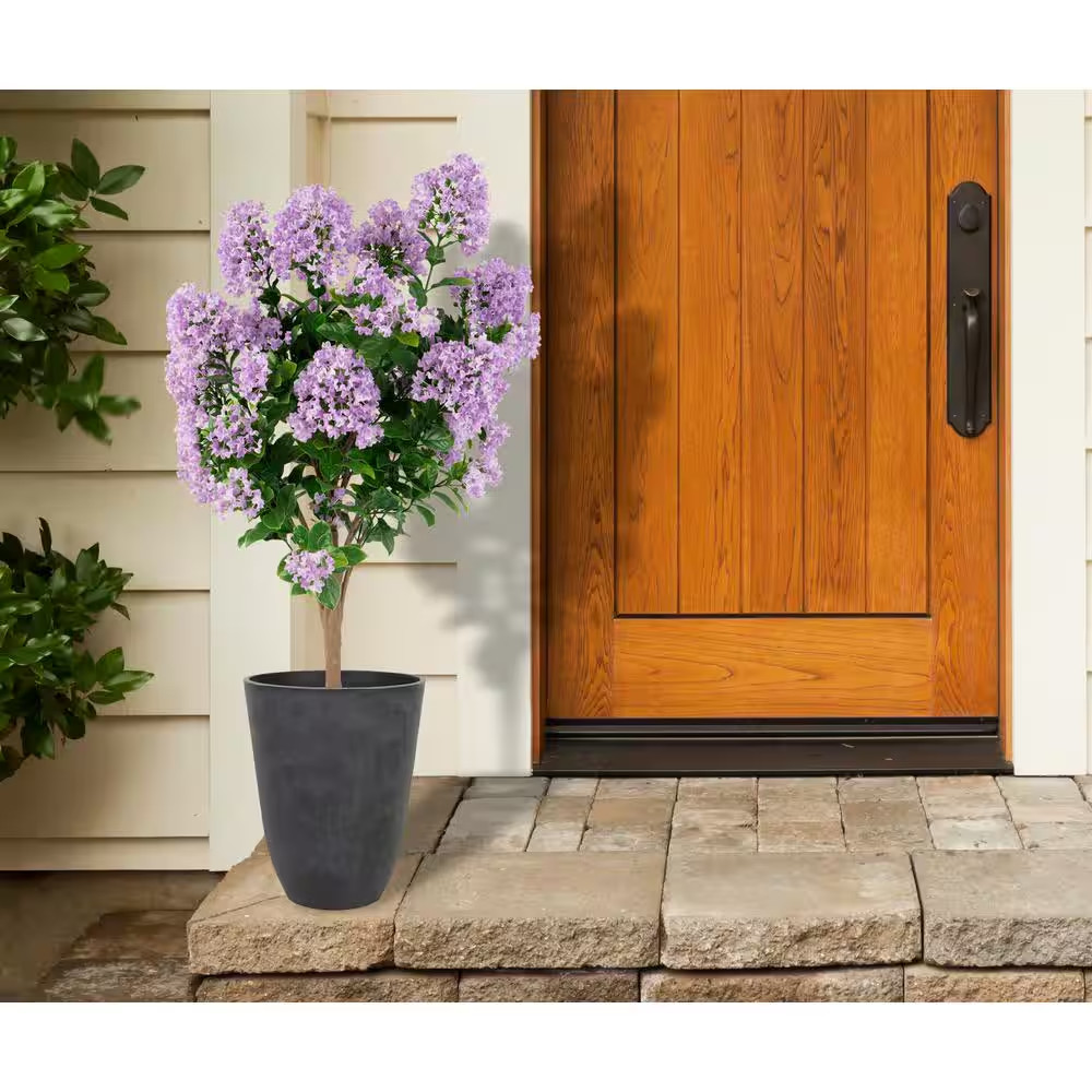 36 In. Purple Artificial Crape Myrtle in Black Pot Floral Arrangements