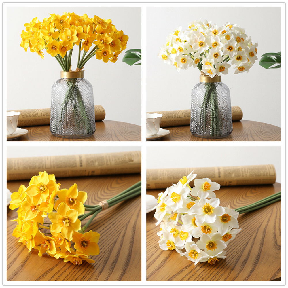 Artificial Silk Narcissus Daffodil Flower Bouquet Home Party Wedding Decor 6pcs
