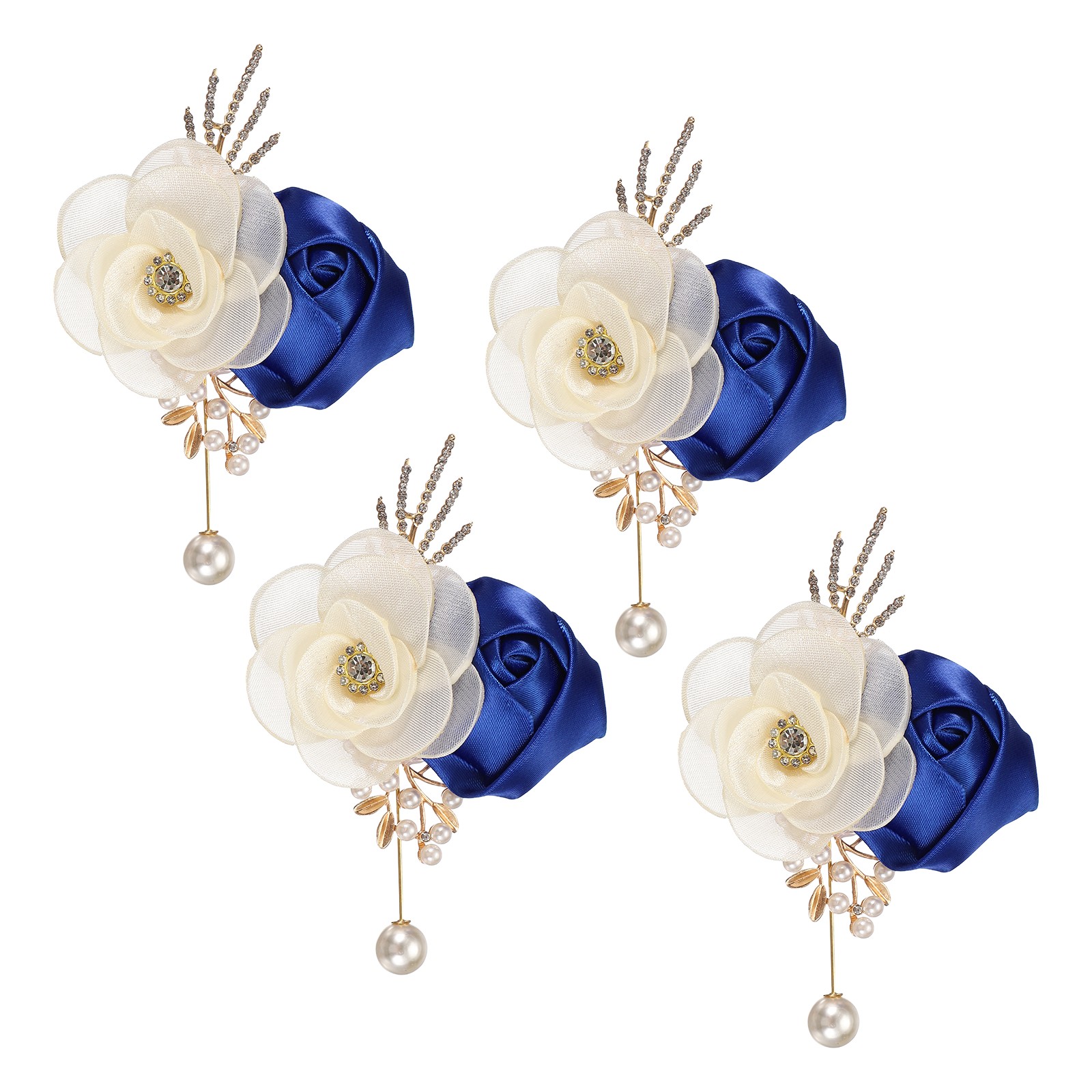Rose Boutonnieres for Men, 4Pcs Mens Boutonnieres Lapel Flower, Sapphire Blue