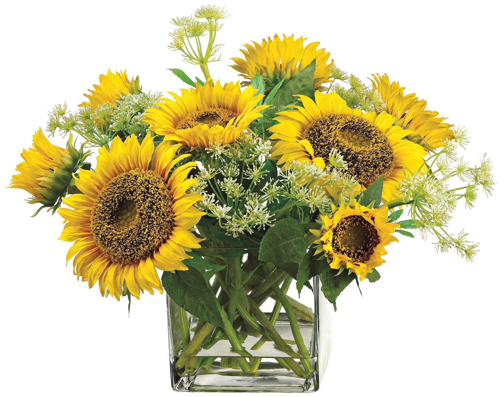 Sunflower and Queen Anne’s Lace 18″H Faux Flowers in Vase