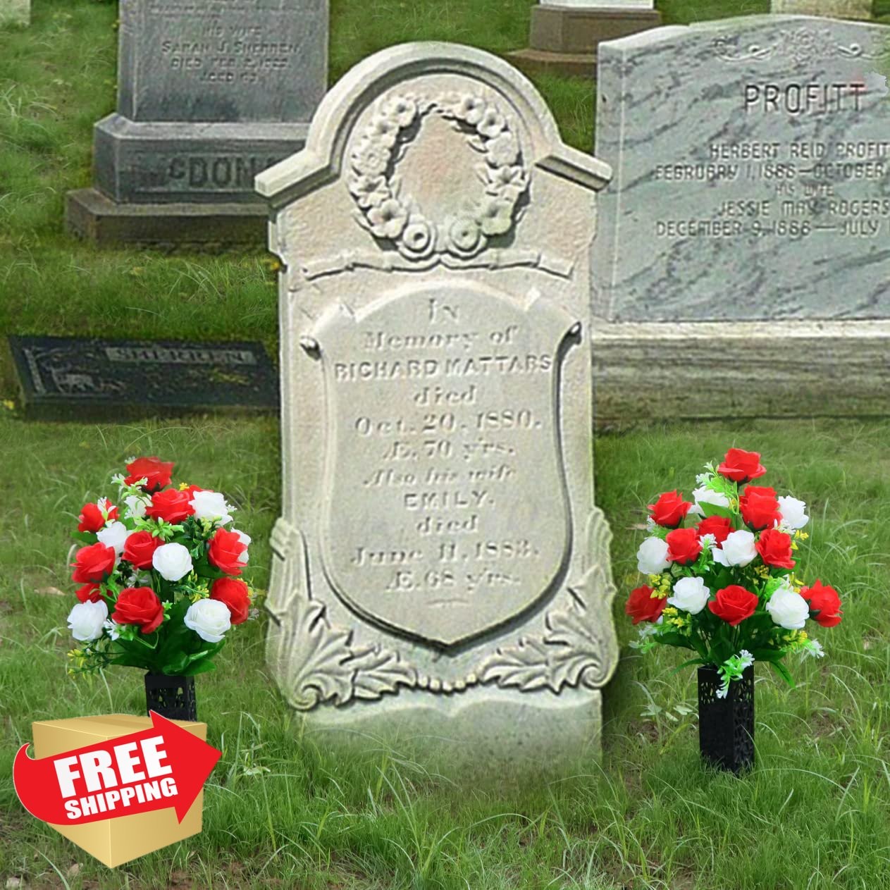 LVXINLI 2 Sets Artificial Cemetery Flowers,Memorial Flowers,Beautiful Arrange…