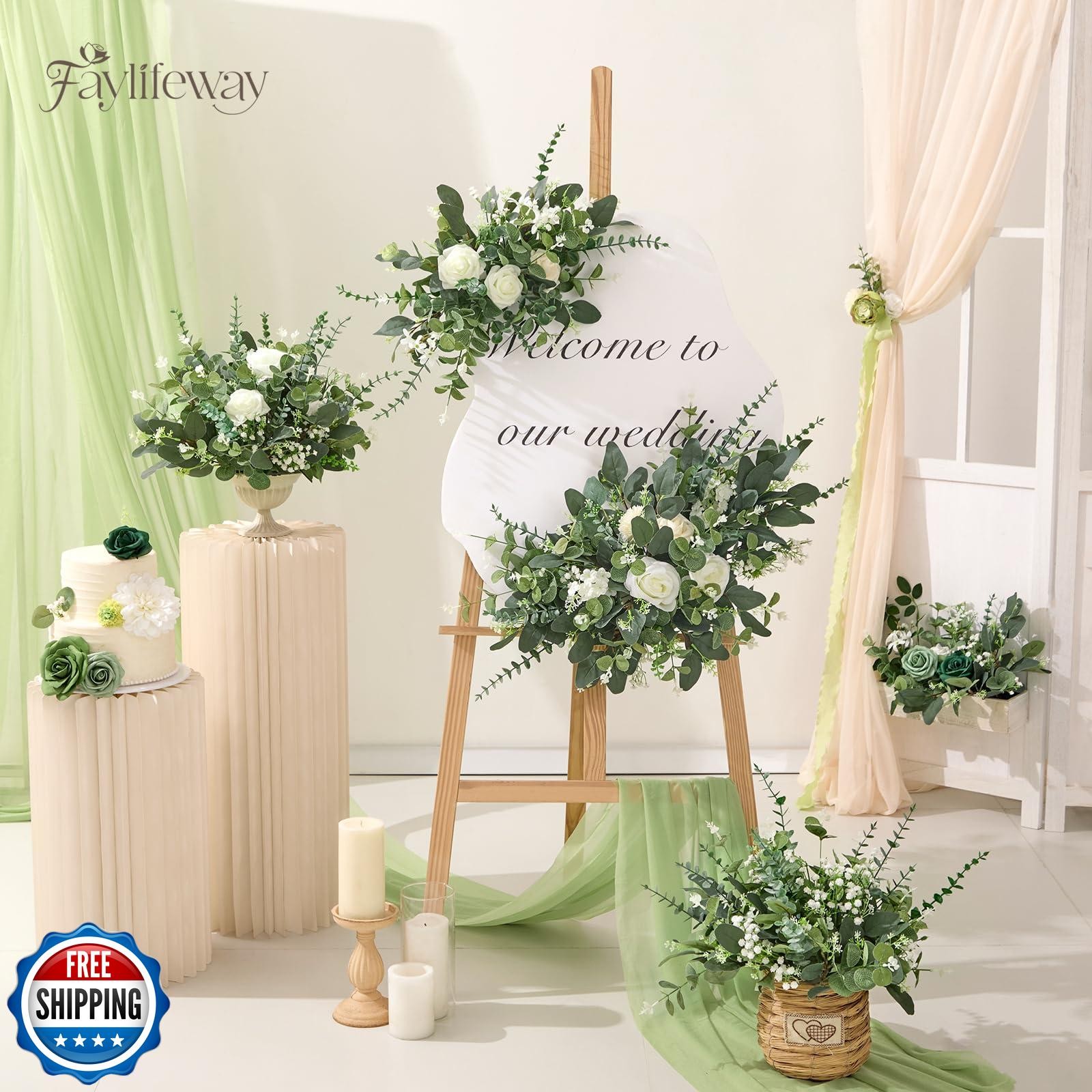 Faylifeway 240 Pcs 4 Kinds Mixed Faux Eucalyptus Stems, Baby Breath Flowers A