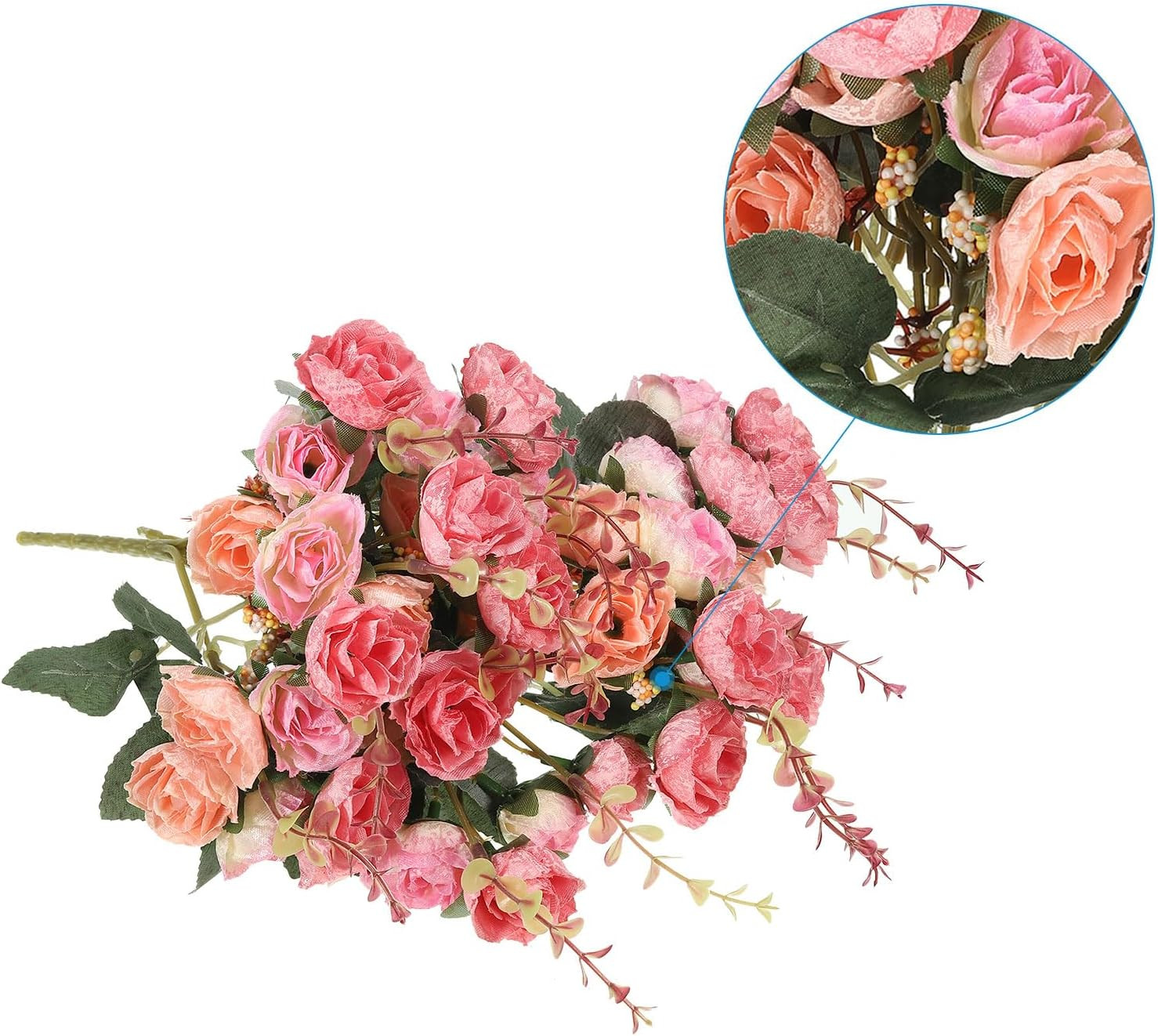 7 Branch 21 Heads Artificial Silk Mini Rose with Stem, 4 Pack Fake Flowers Leaf