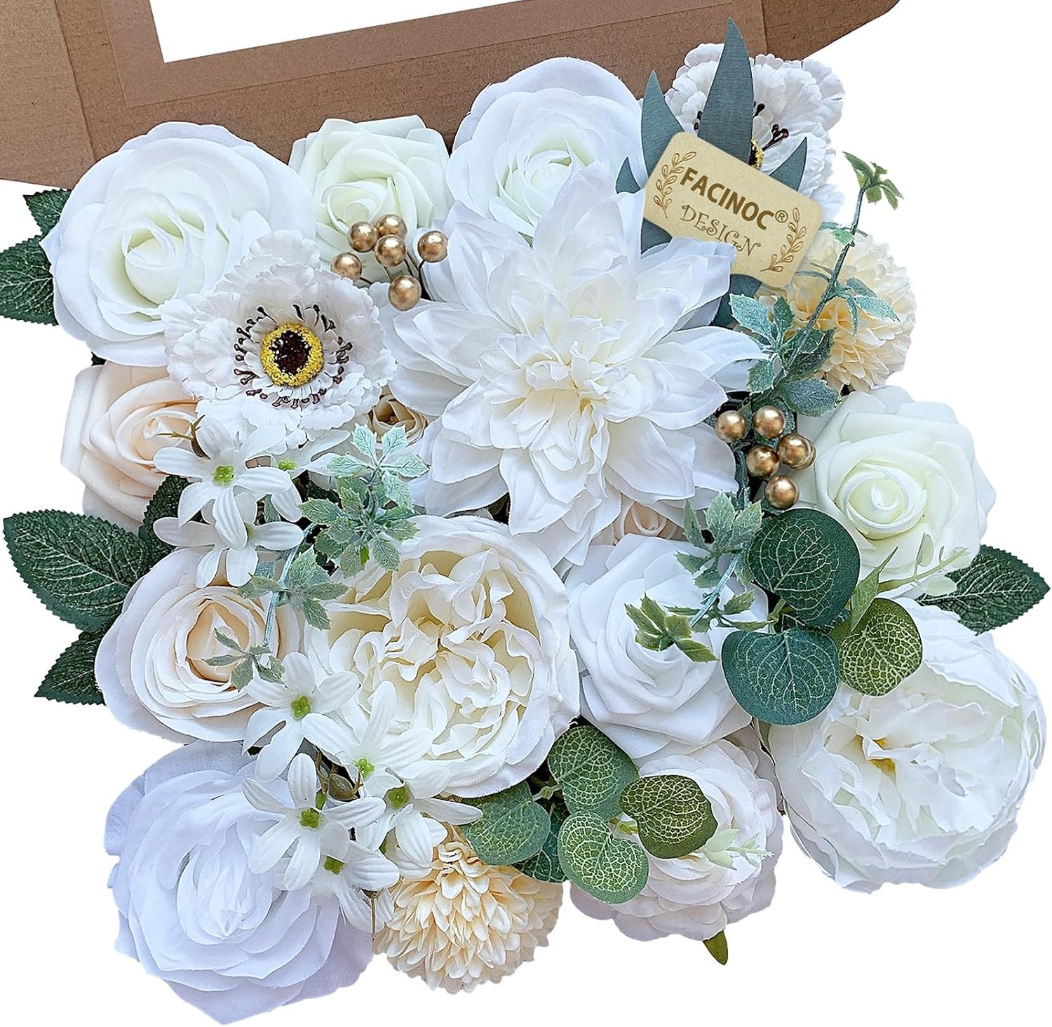 19 Pcs Dusty Blush Pink Roses, Artificial Bouquet Box Set DIY Bridal