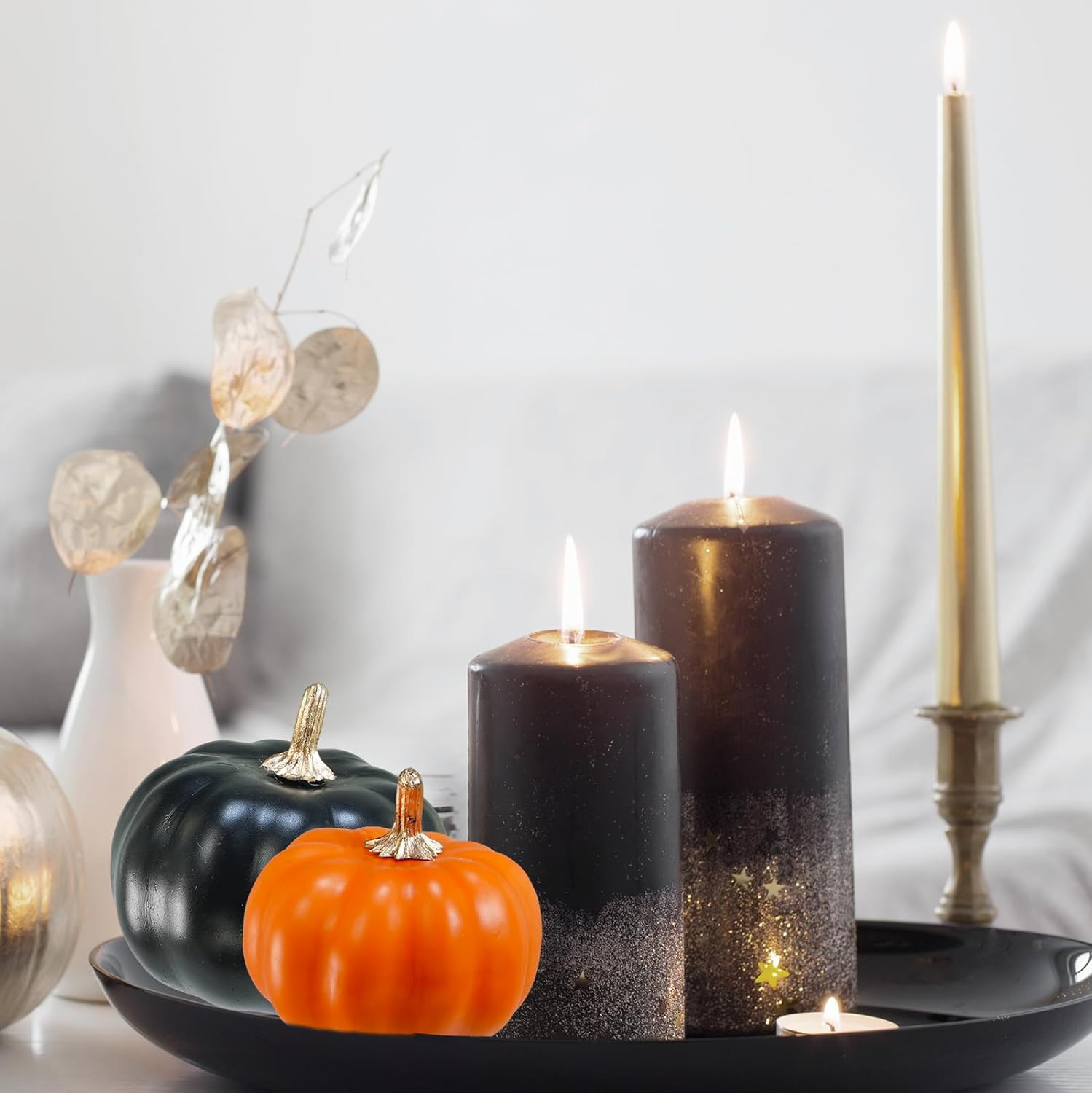 12 Pcs Artificial Orange & Black Pumpkins – Small Decorative Fall Pumpkins for A