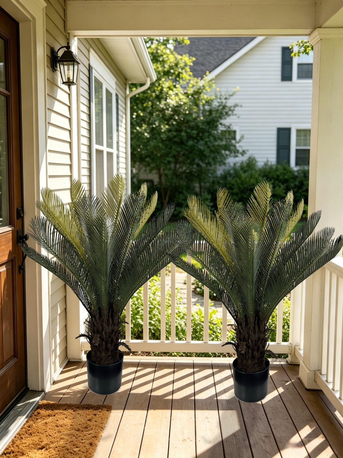 2Pcs 90cm Artificial Sago Palm Cycas Plant Potted Evergreen Cycad for Home Decor
