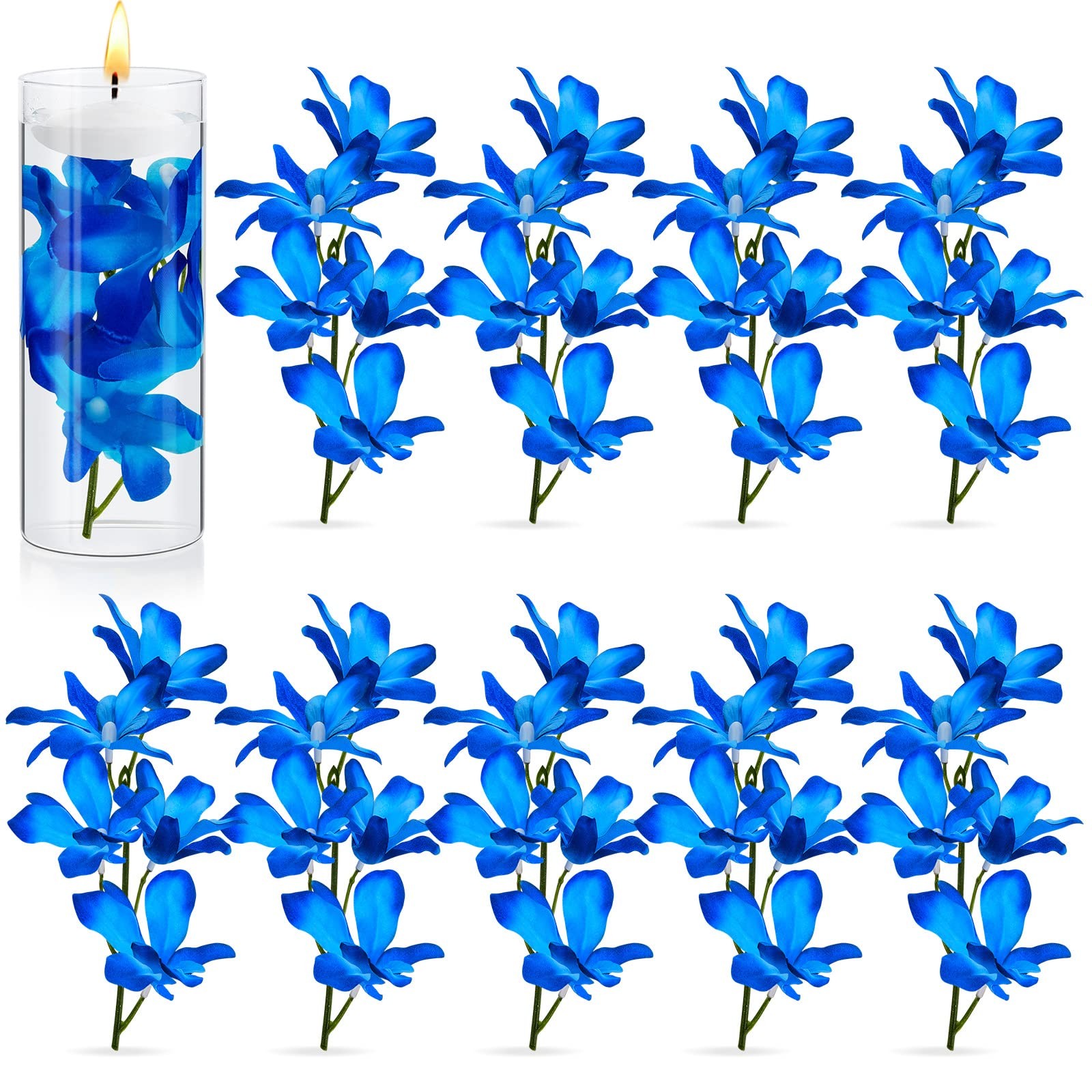 16 Pieces Orchid Faux Flowers Floating Candles Centerpiece Wedding Table Cent…