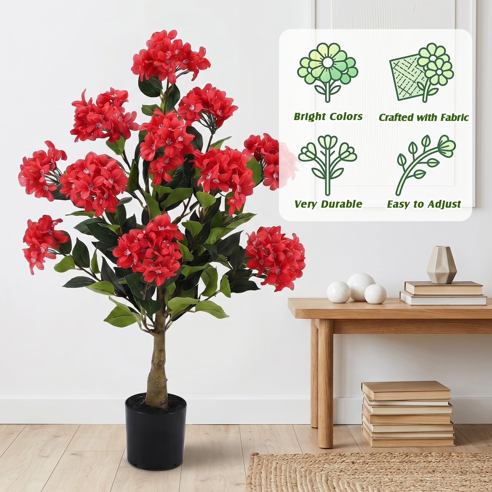 2 Pack 3ft Artificial Hydrangea Tree Faux Hydrangea Plant Indoor Outdoor Fake…