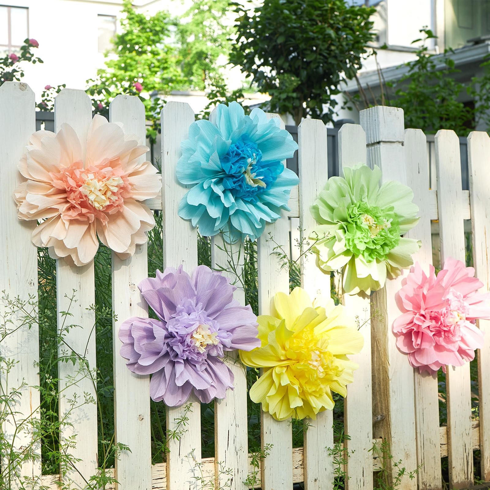 6 PCS Pastel Paper Flowers Giant Crepe Decoration Wall Spring Garden 12 Inch