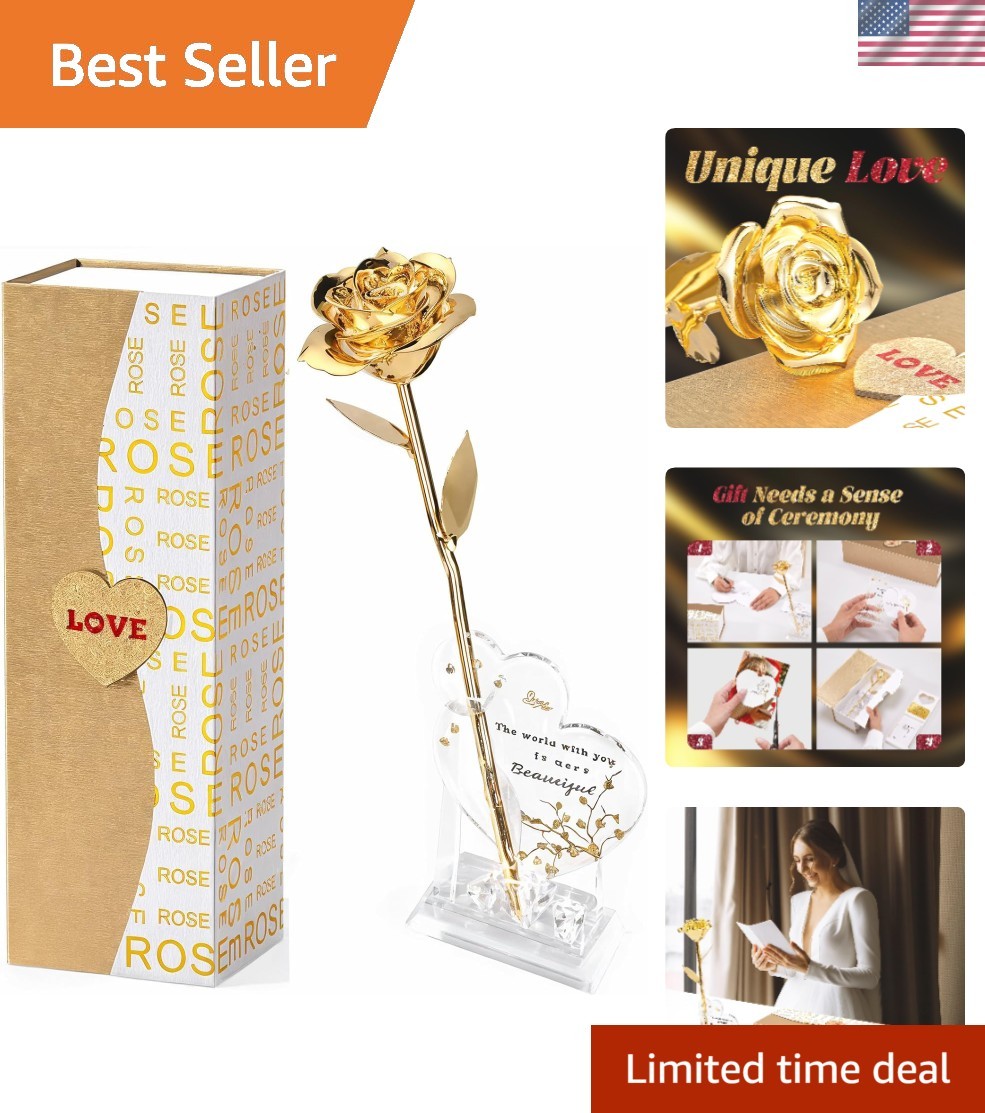 Gold Dipped Real 24K Gold Rose, 1 Pack Infinity Flower Decor Hand Dipped in 2…
