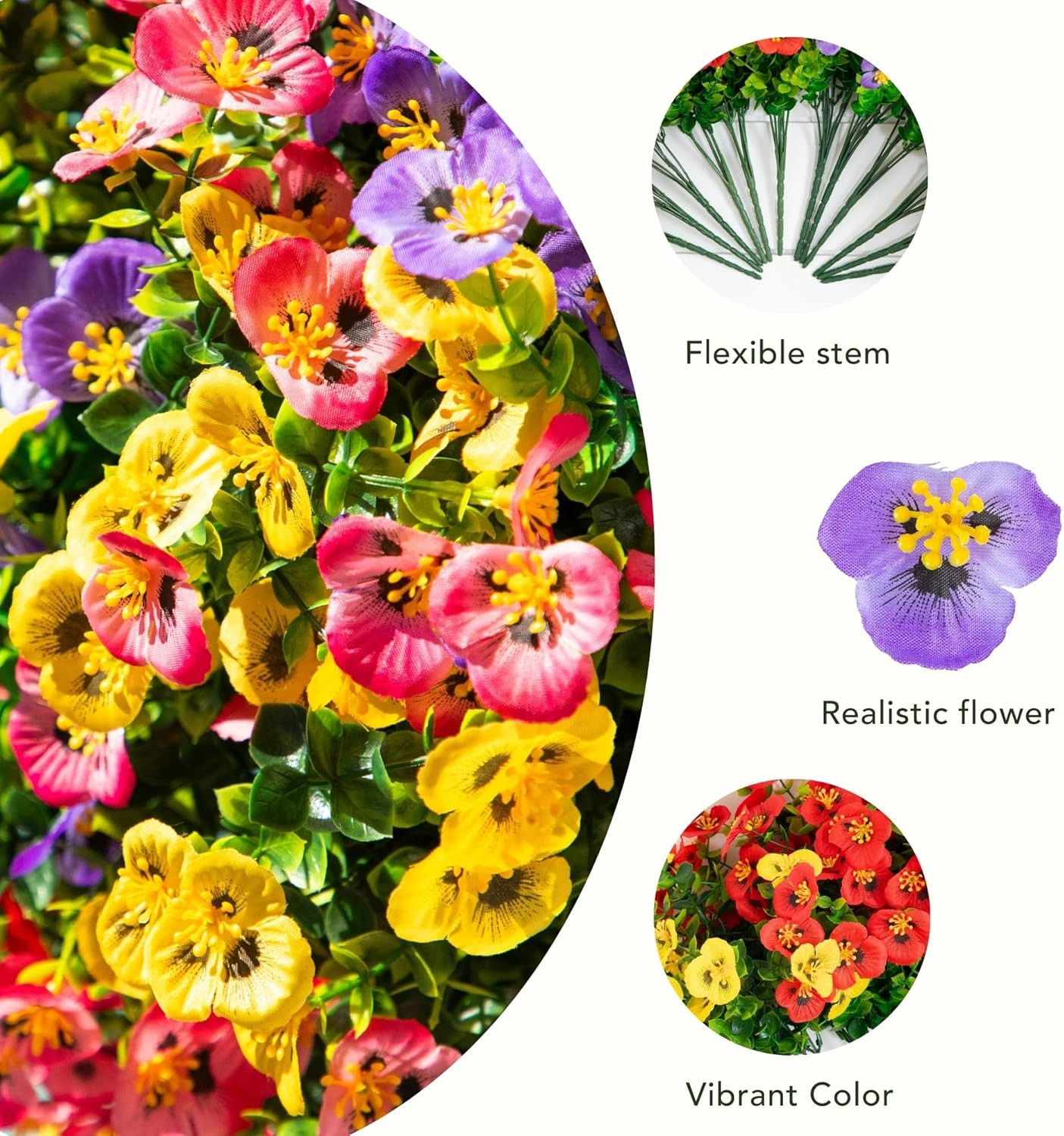 13In. UV Resistant Artificial Pansy Bush (Indoor/Outdoor) – Set of 12