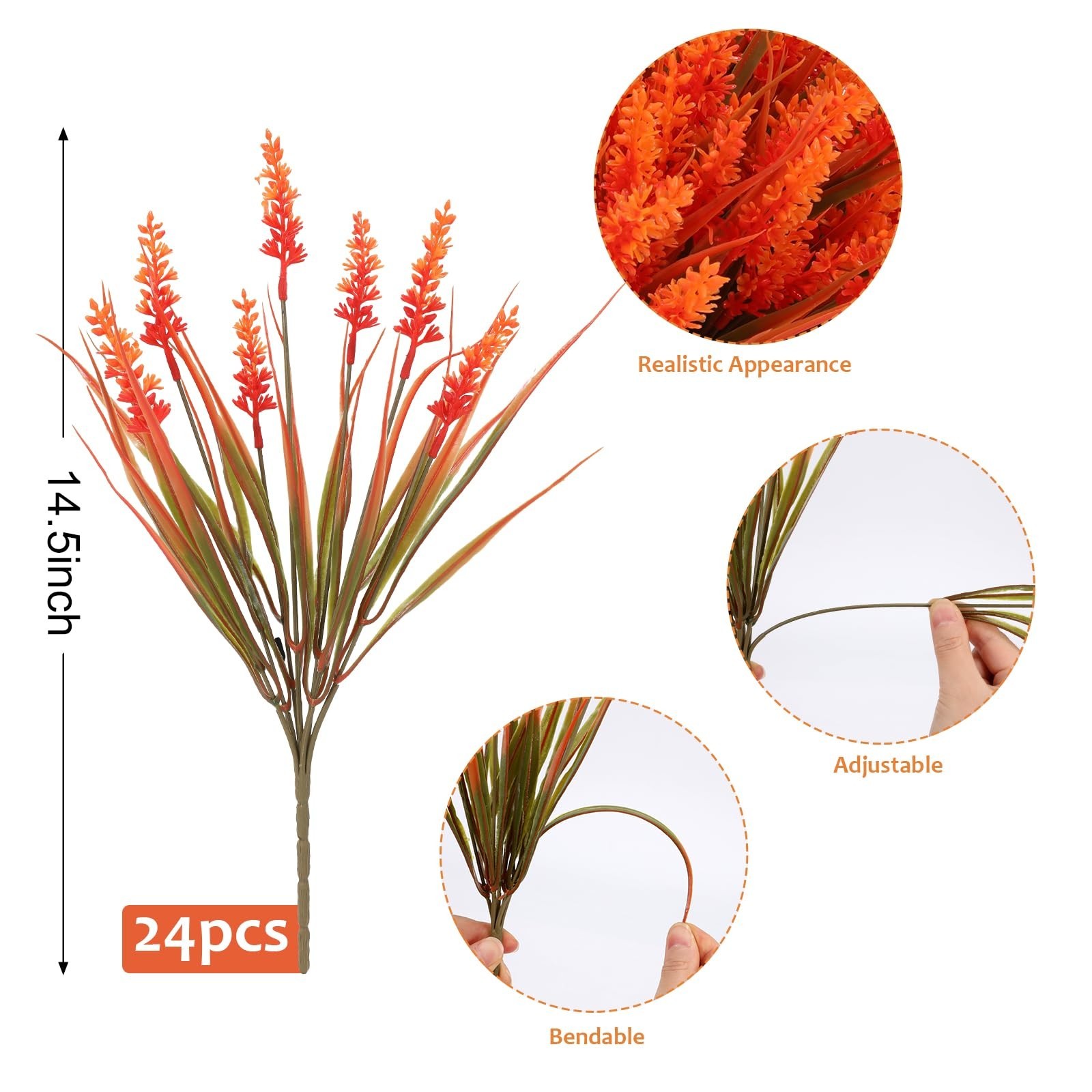 48 Bundles UV Resistant Artificial Lavender Flowers & Monkey Grass for Home Deco