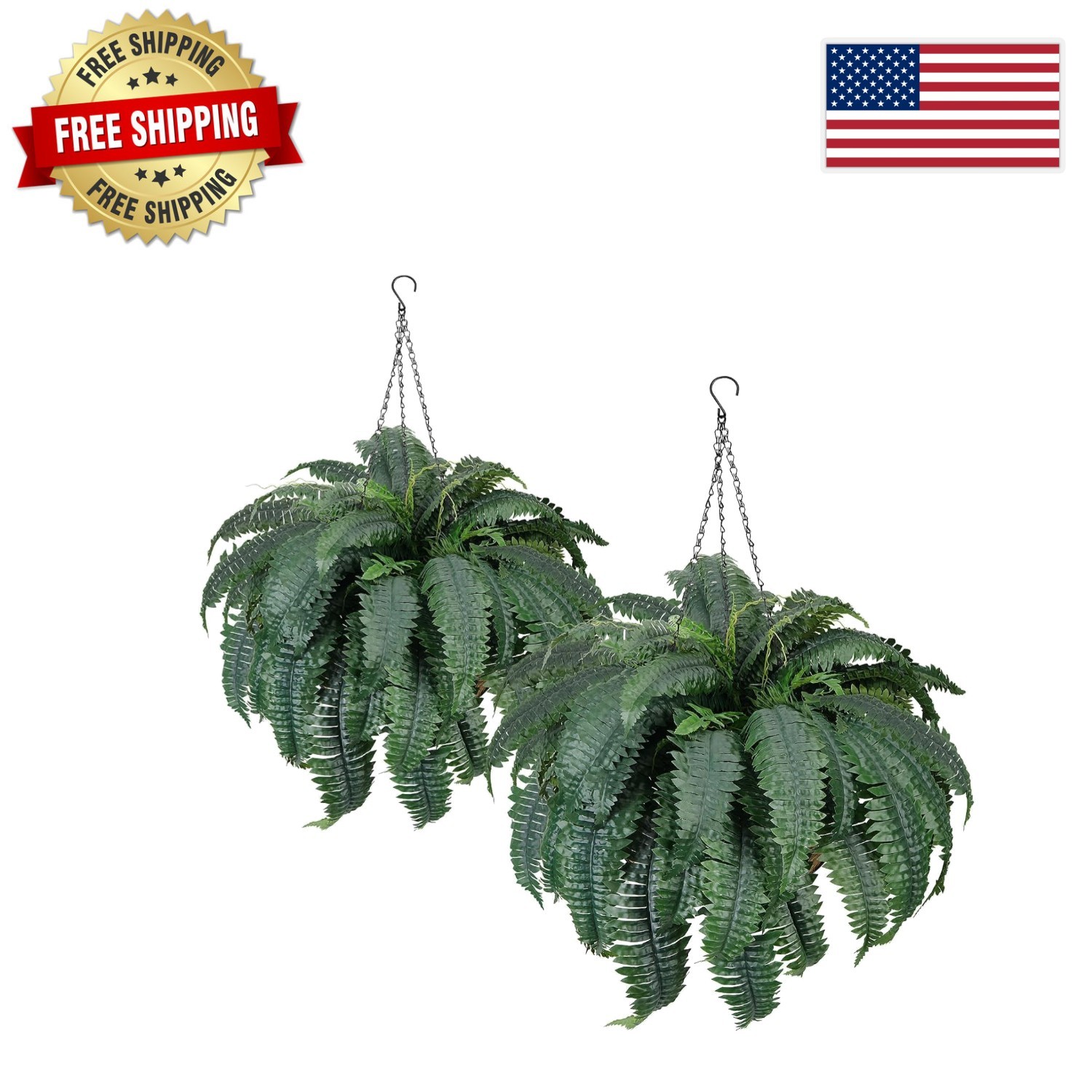 72 Frond Faux Ferns 48in in Waterproof Hanging Baskets – 2 Pack for All Seasons