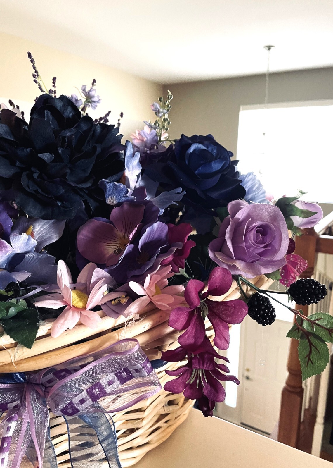 Jewel tone colored flower basket