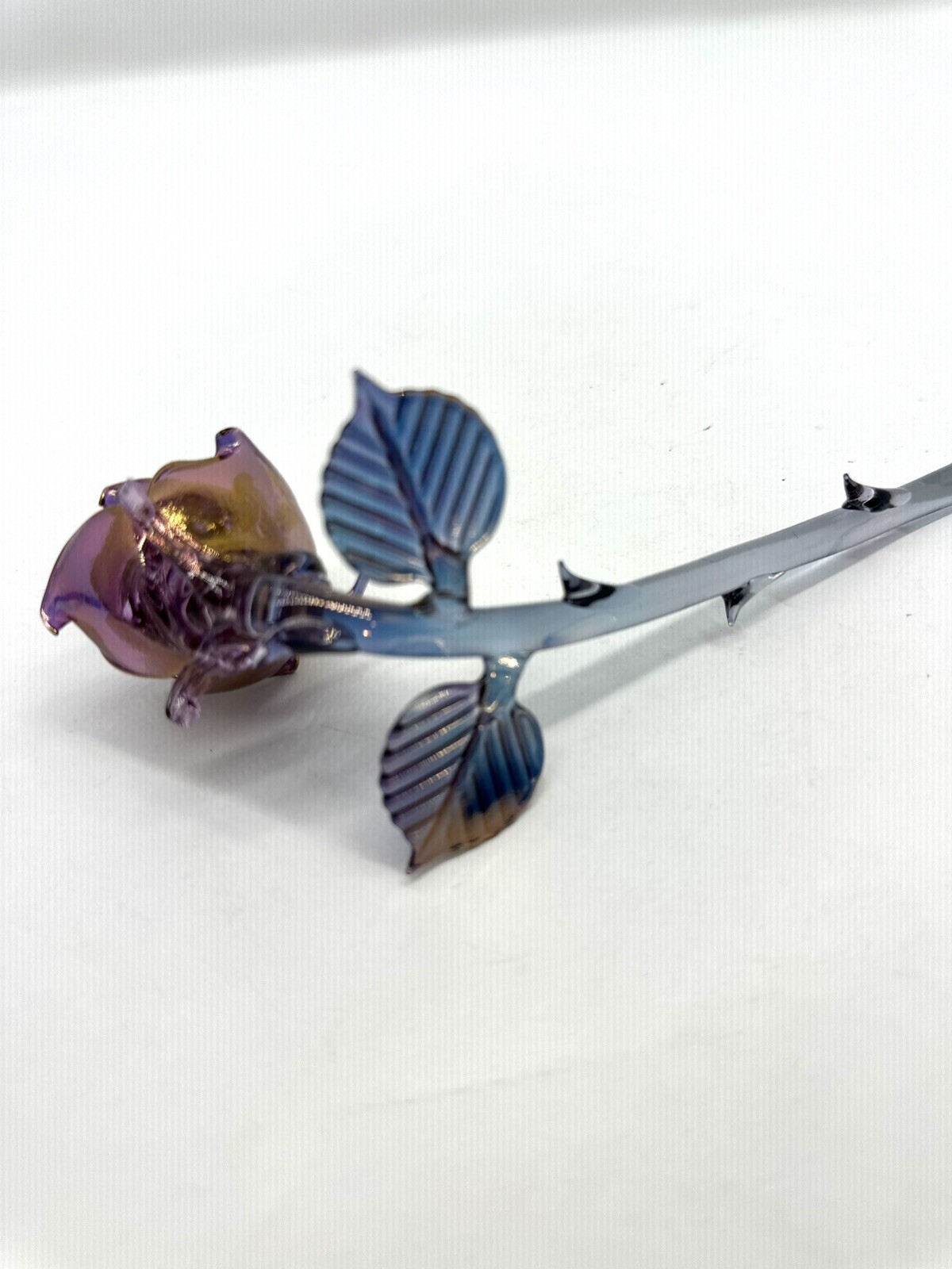 Glass Rose Hand Blown Crystal 24k Gold Figurine Purple Borosilicate