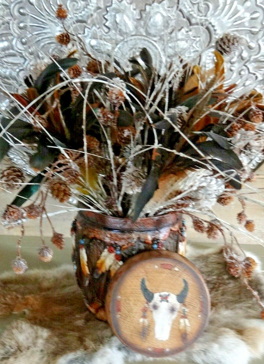 Indigenous American Themed Round Drum Box Floral Arrangement