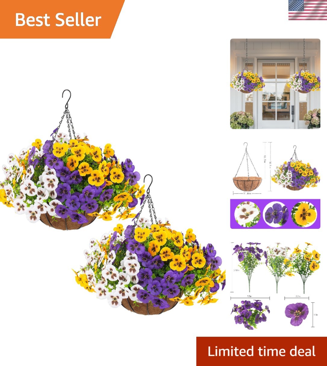 Set of 24 Colorful Faux Pansy Flowers – Maintenance-Free Beauty for Your Home