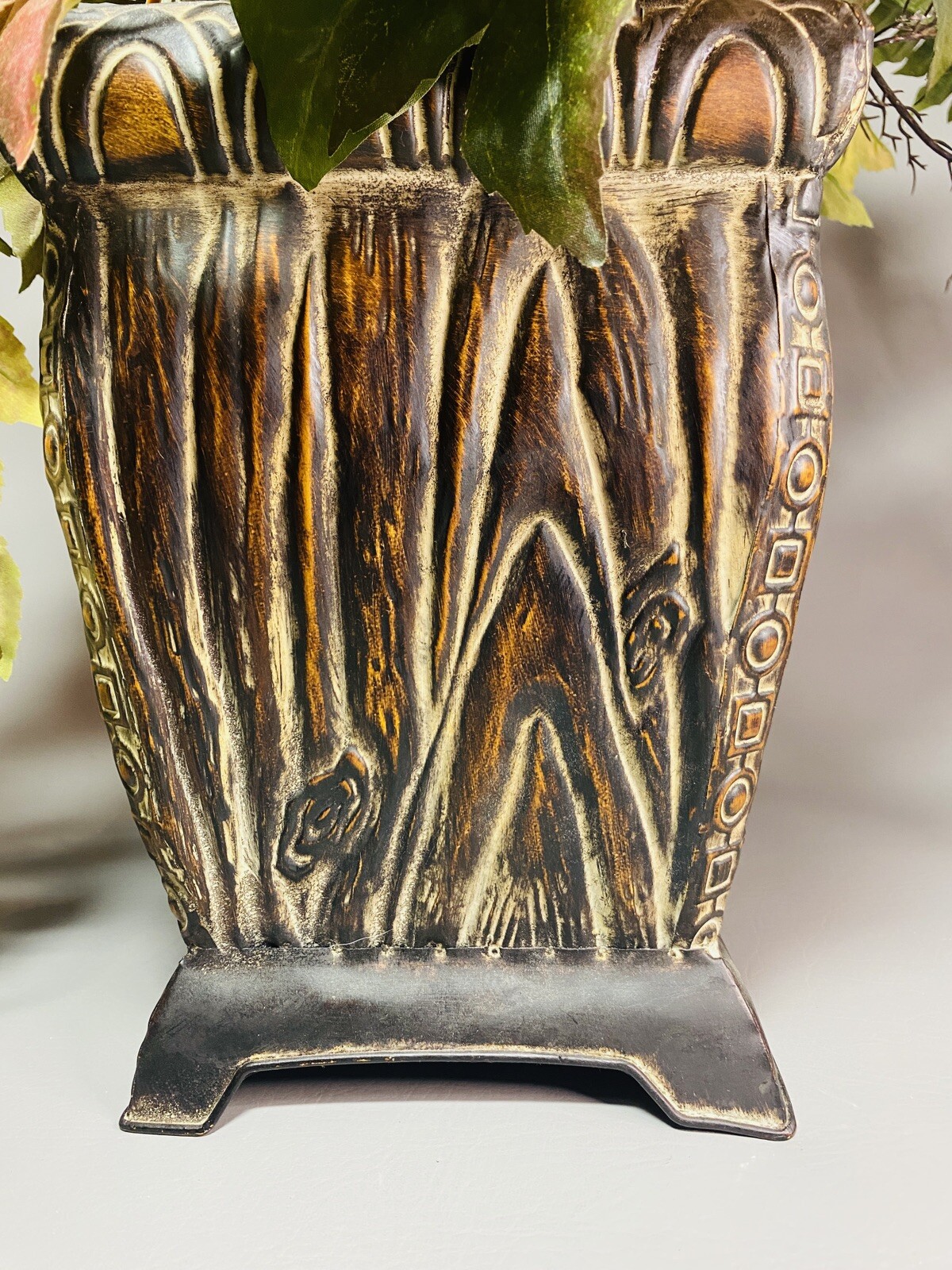 Autumn Silk Flower Foliage Arrangement Décor in Metal Planter 20″ Tall Fall Hues
