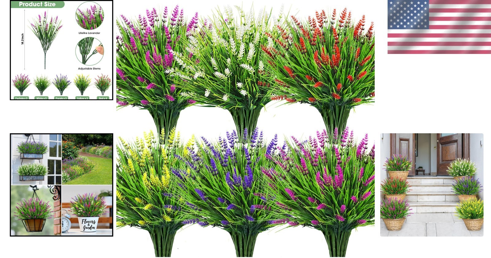 24 Bundles Artificial Flowers Bulk for Outdoors UV Resistant Fake Flowers Spring
