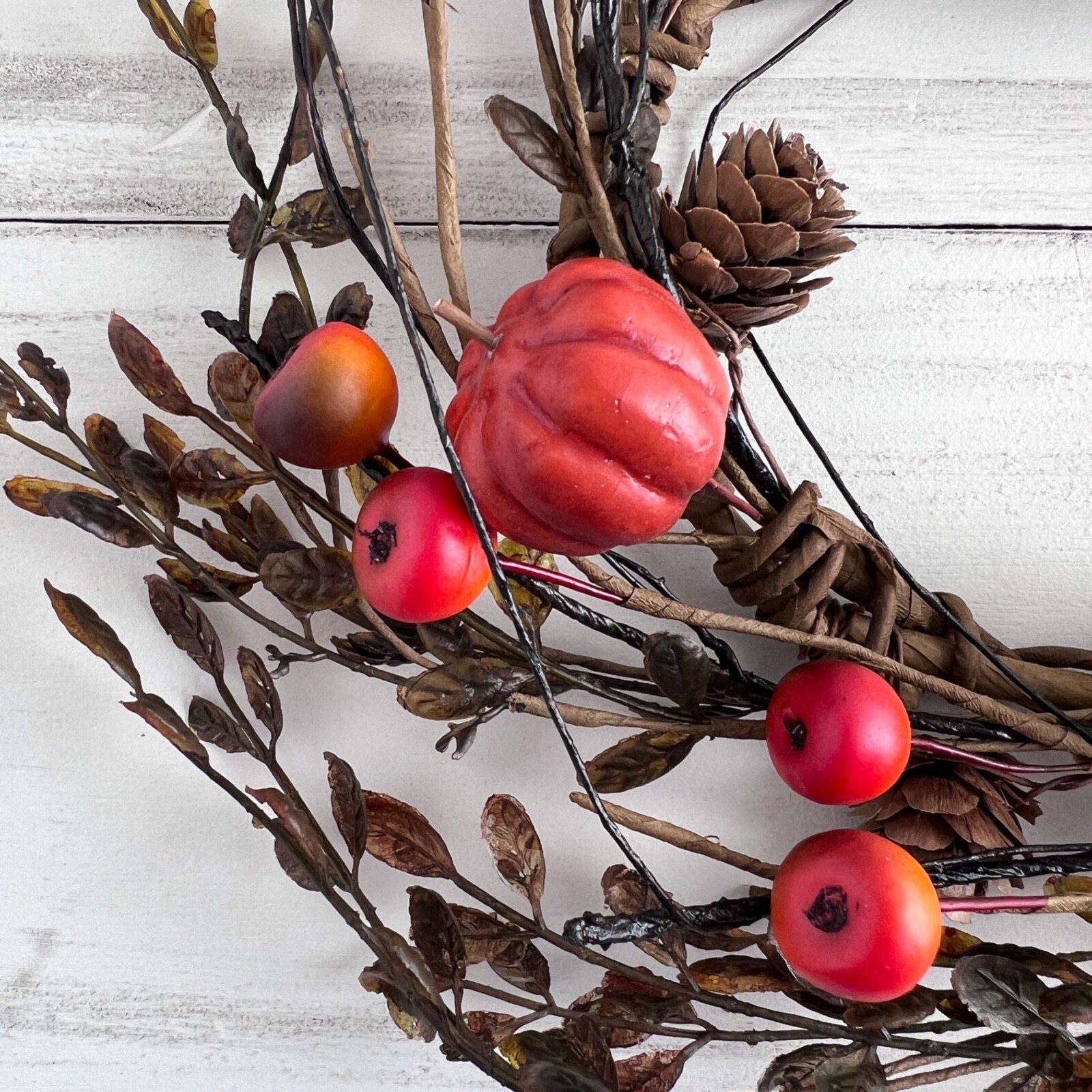 Pumpkin & Berry Candle Ring / Wreath 4.5″ Inner Diameter Autumn Fall Floral