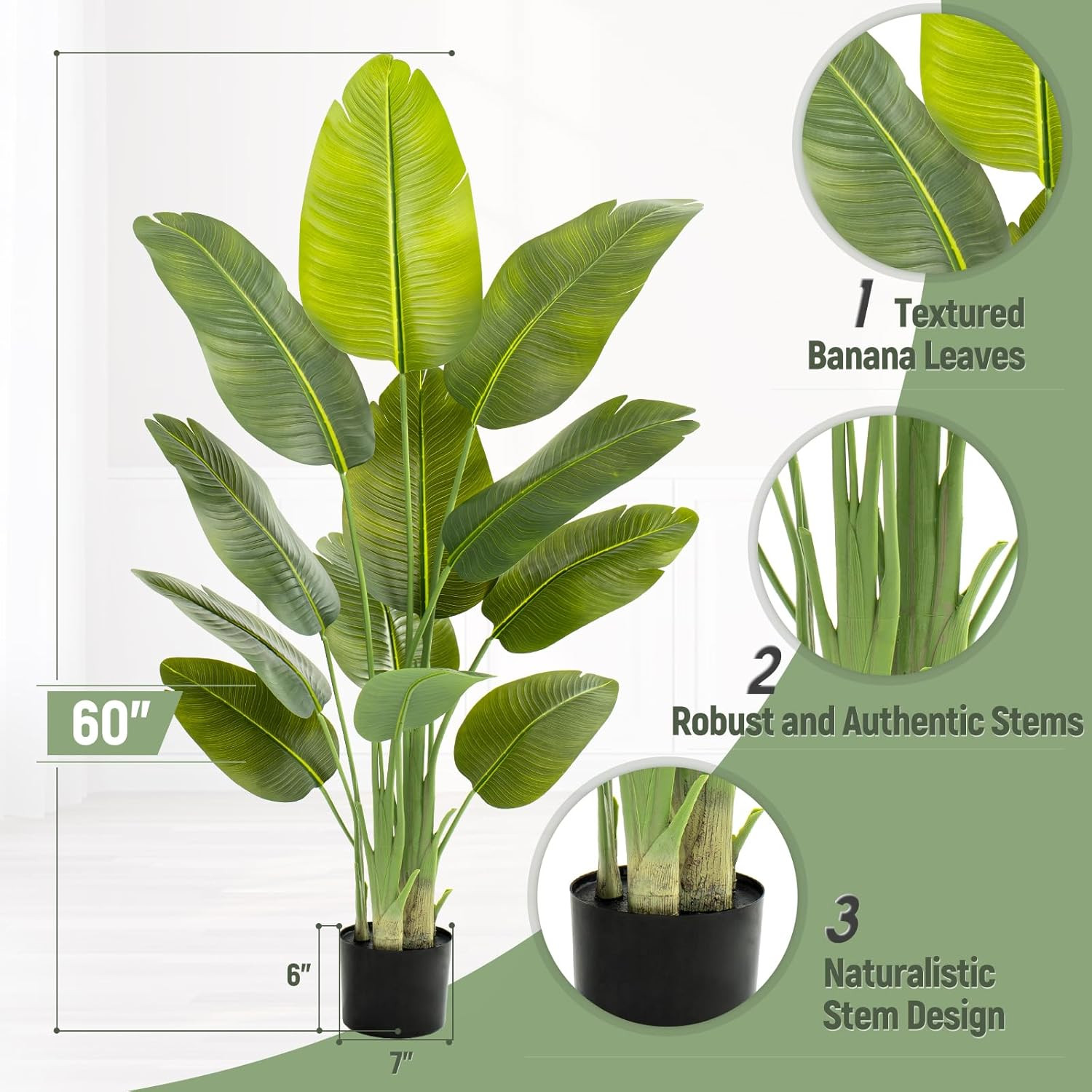 Lifelike Bird of Paradise Artificial Plant,5Ft Faux Banana Leaf Tree with 12 Tr