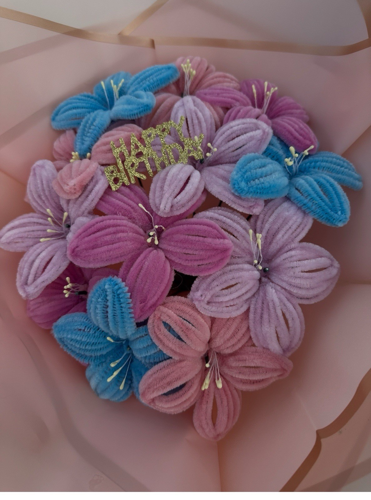 Artificial Pink Blue Purple Floral Birthday Wall Decor Arrangement Centerpiece
