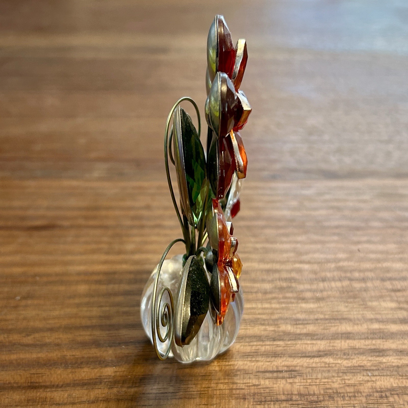 Bouquet Jeweled Gems Flowers Acrylic Plastic Metal 4.25″ Orange Red Green White