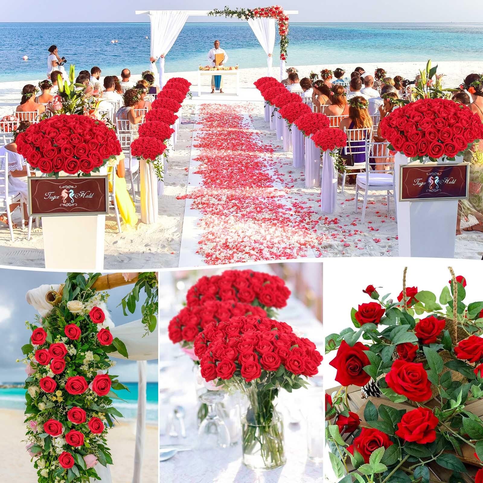 60 Pcs Artificial Roses Bulk Velvet Silk White Roses Red Roses for Wedding Ce…