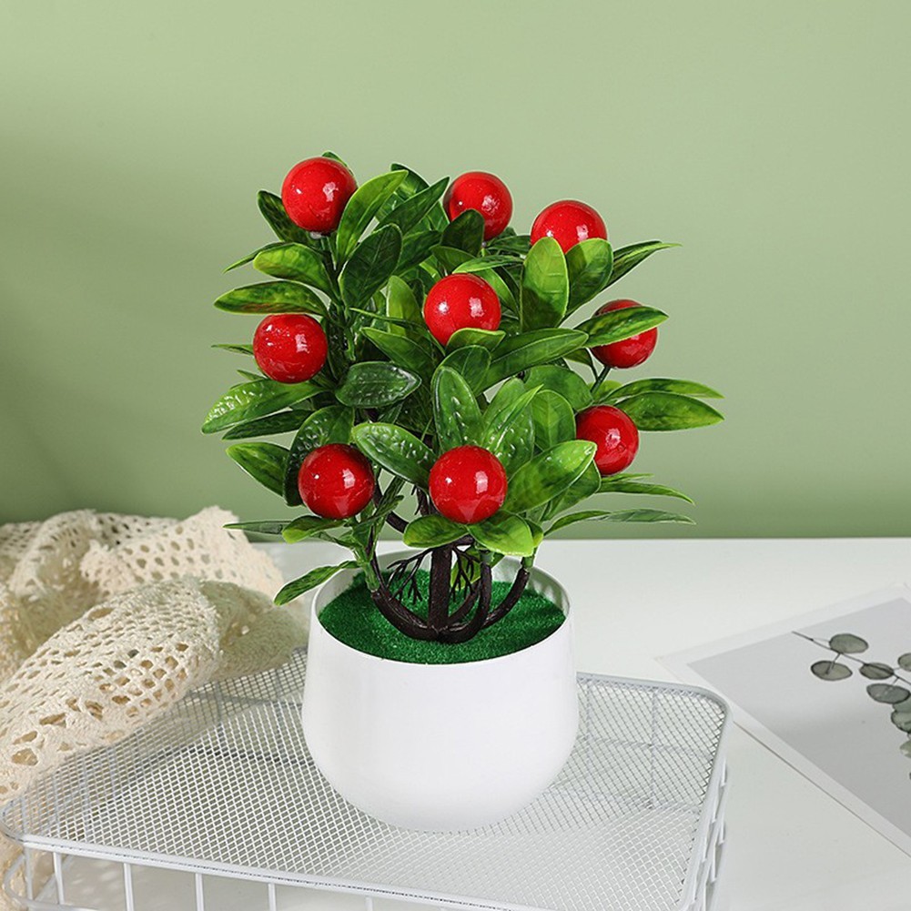 Small Artificial Fruit Tree Plastic Potted Plant for Home Office Decor