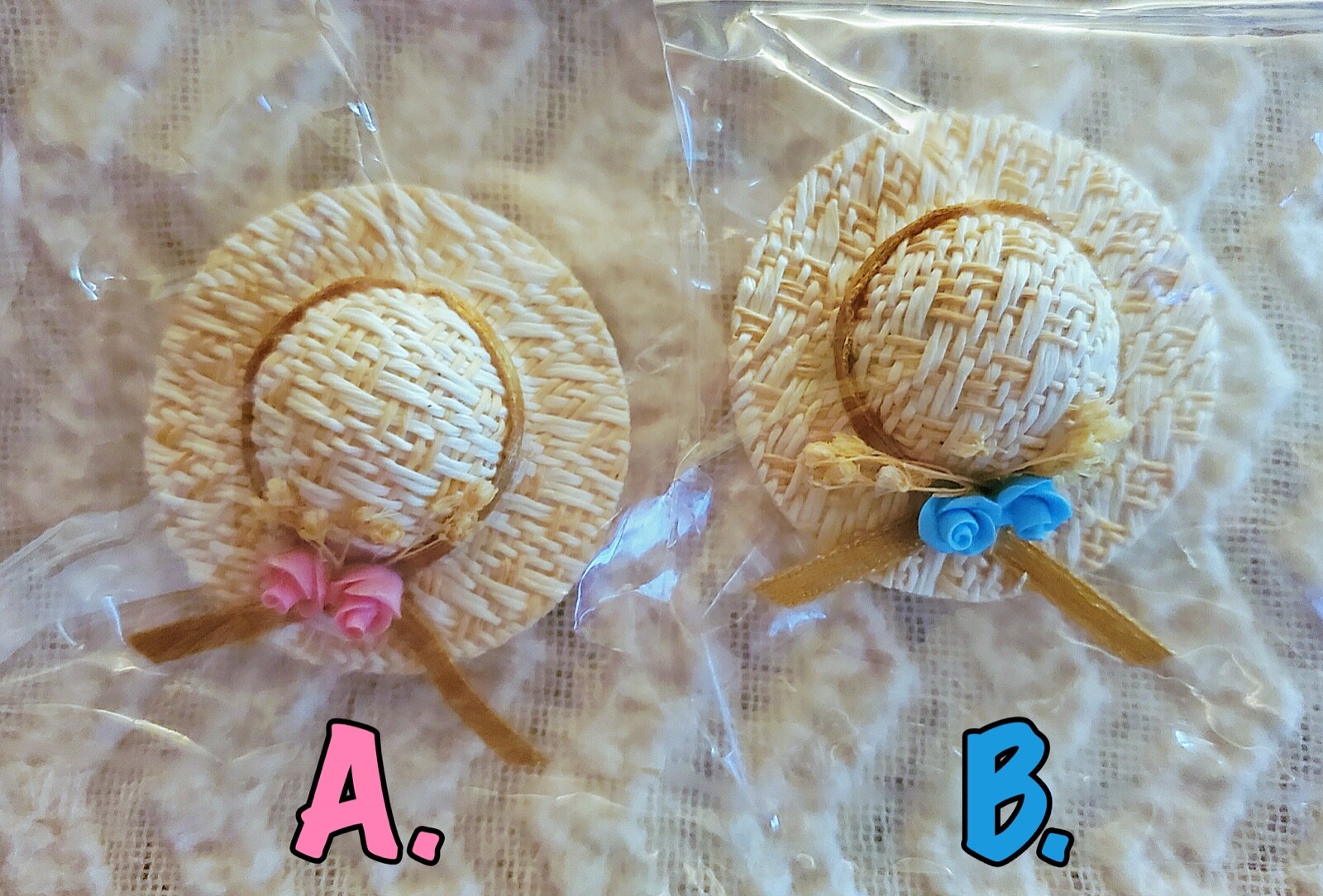 MINIATURE SPRING/EASTER STRAW HAT w/FLOWERS FAIRY GARDEN / DOLLHOUSE Choice of 2