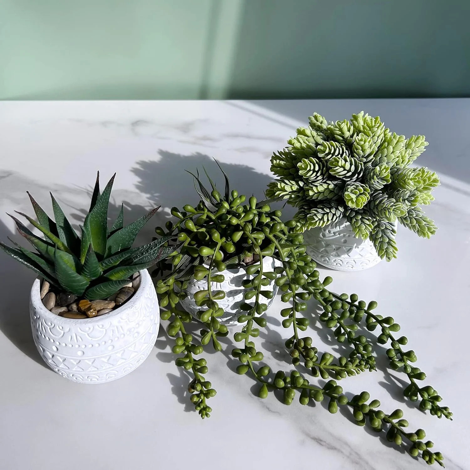 Winlyn 3 Pcs Assorted Small Potted Succulent Plants Artificial Aloe Hanging Succ
