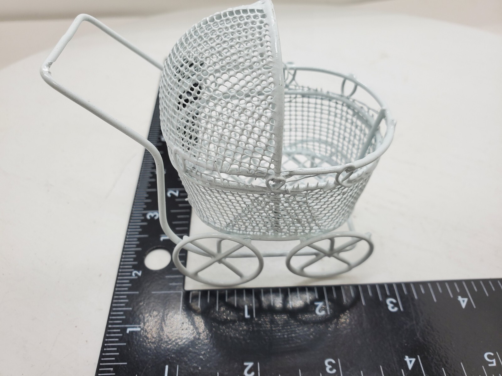 White Metal Baby Carriage Miniature For Baby Shower Cake Topper Fairy Gardens
