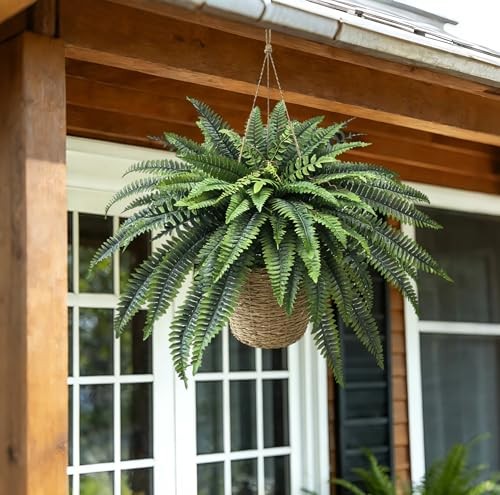 Artificial Boston Fern 2 Set 48Inch Large Fake Ferns for Outdoors 48″ 2pcs