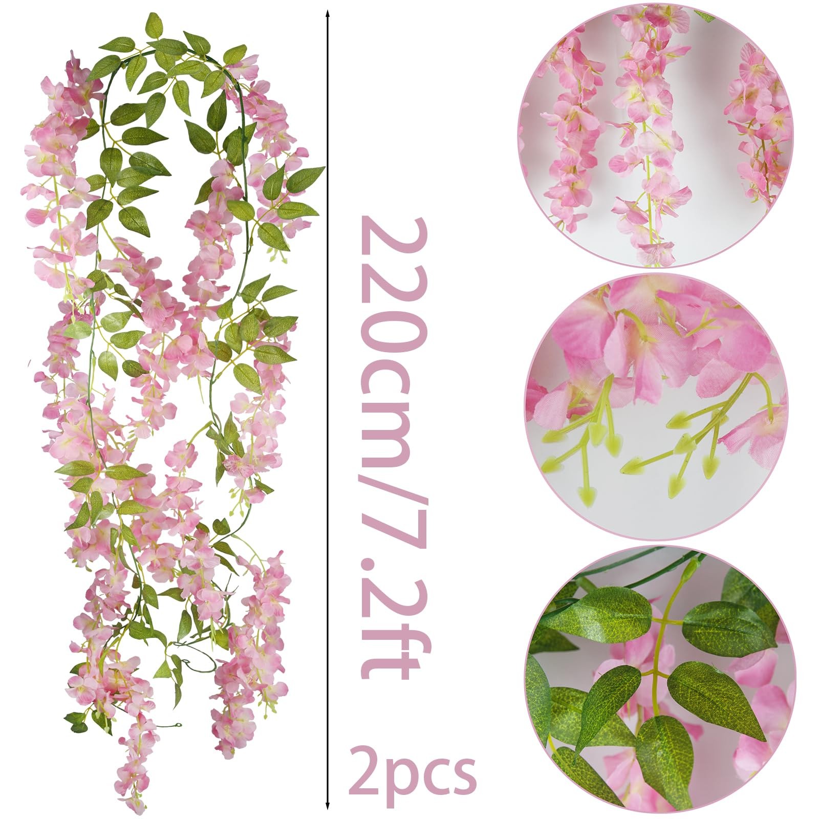 Wisteria Hanging Flowers Silk Artificial Pink 2 Pcs 6 Feet Wedding Arch Decor