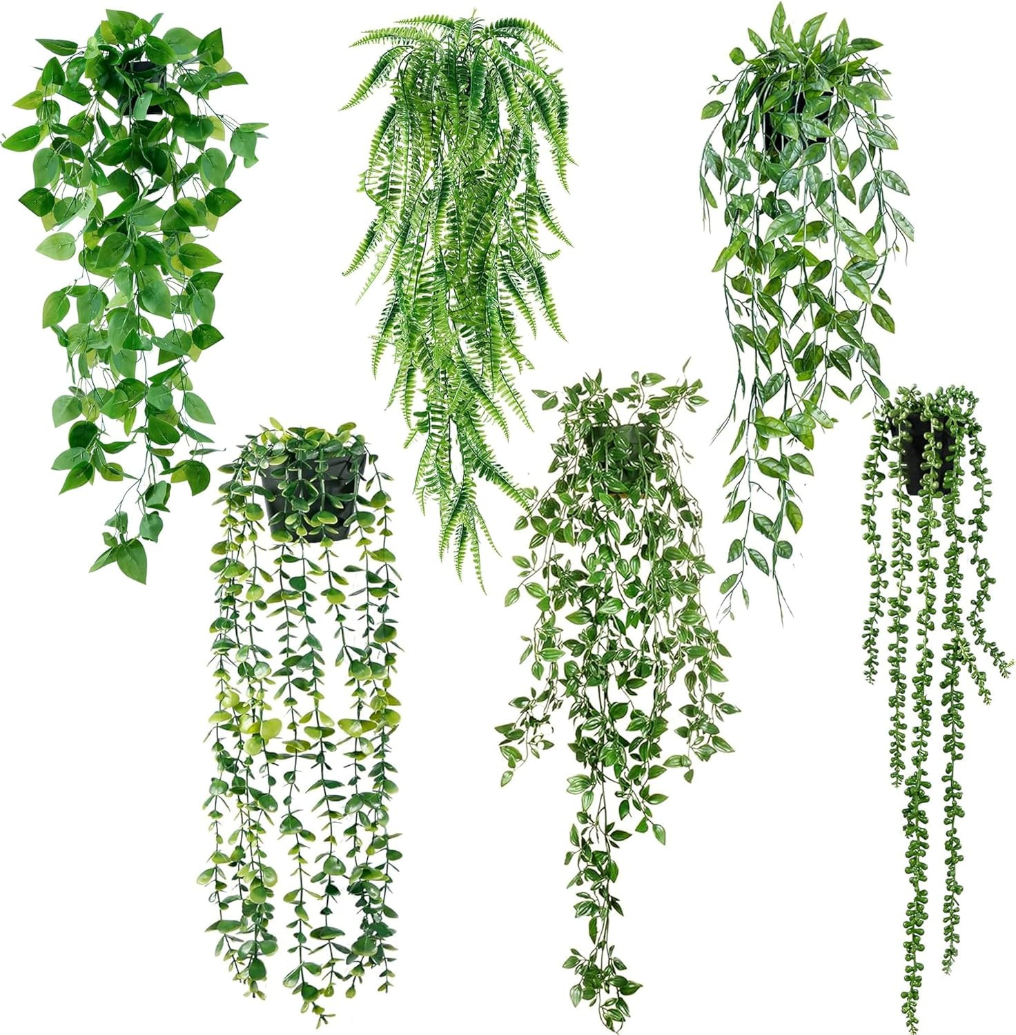 Fake Hanging Plants 6 Pack Artificial Hanging Eucalyptus Plants Potted Greenery