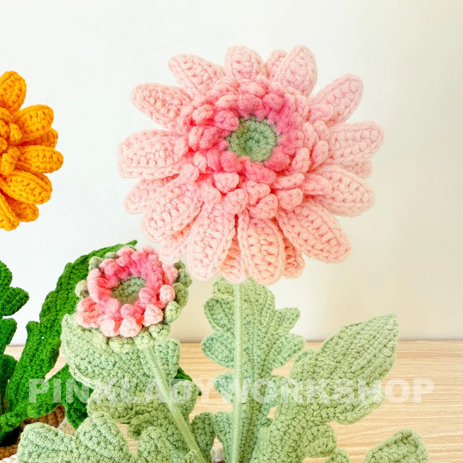 Handmade Crochet Daisy Pot: Gerbera Flower Arrangement