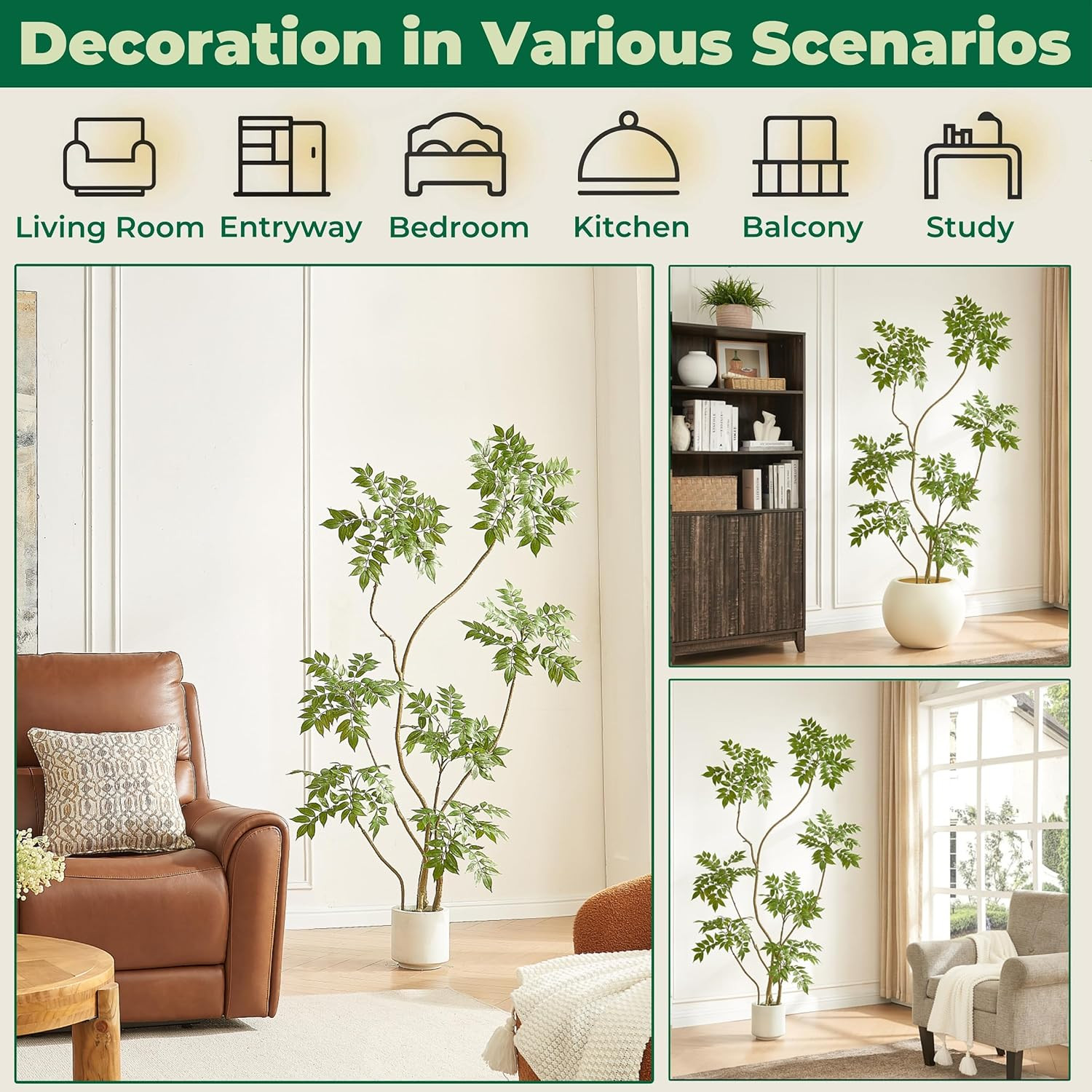 5.5FT Artificial Sumac Tree with White Pot, Tall Faux Plants Indoor, Large Fake