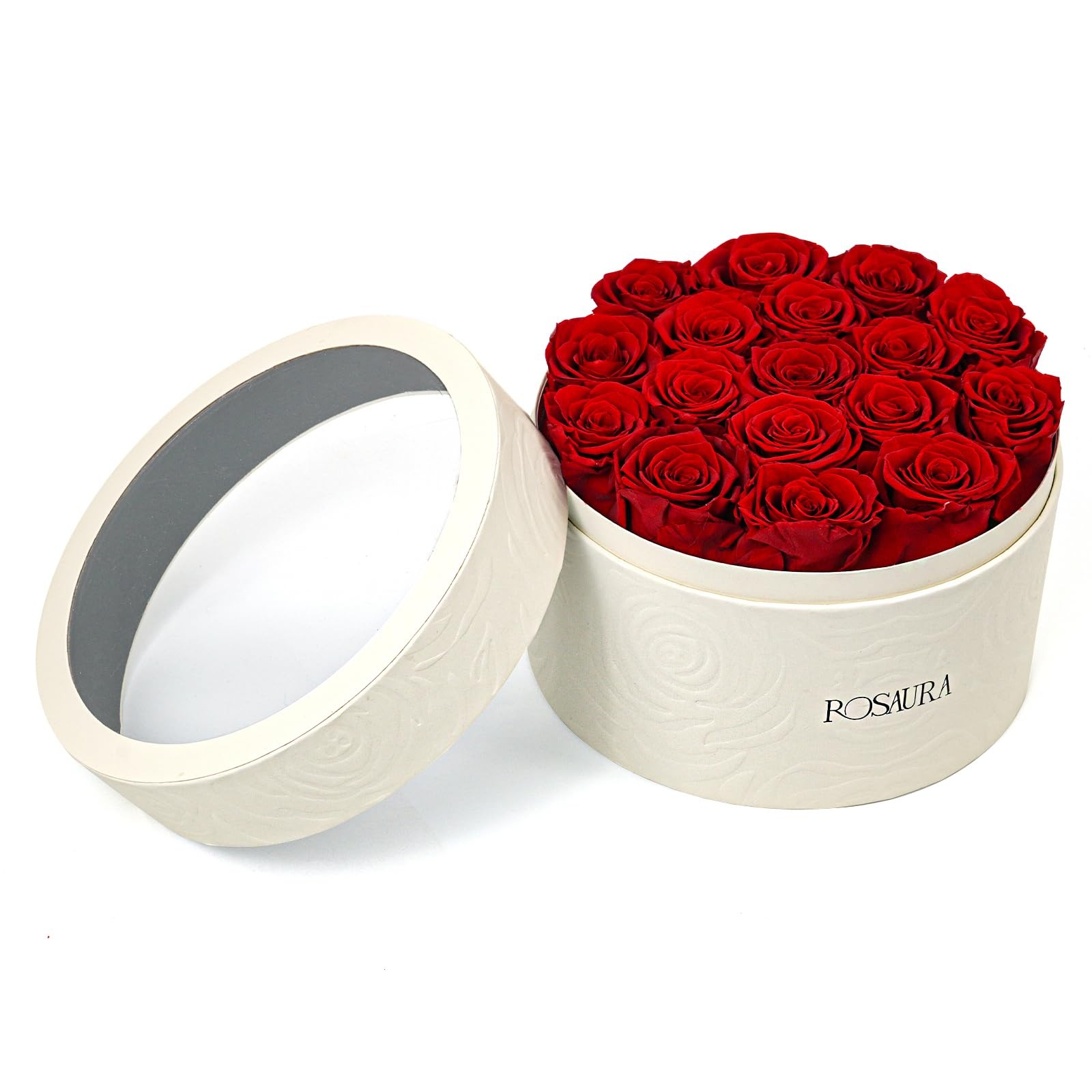 17 PCS Red Round Preserved Roses Gift Box Real Forever Flowers Anniversary