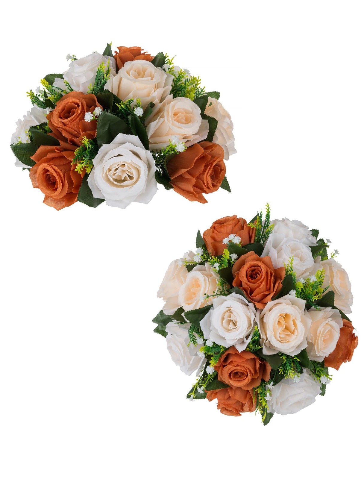 2 Pcs Terracotta Artificial Rose Kissing Balls Fall Fake Silk Floral Bouquet