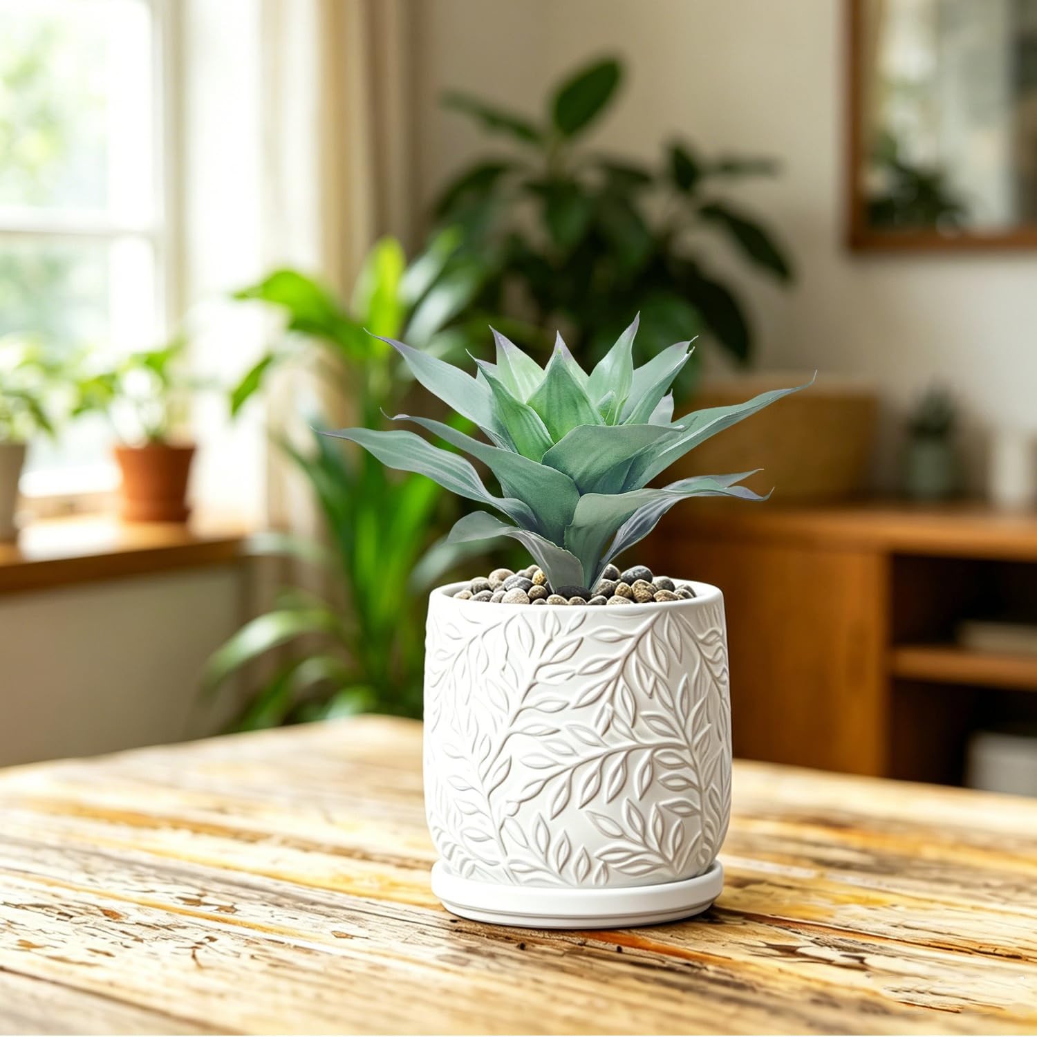 2 PCS Artificial Agave Plants, 9 Inch Realistic Fake Succulents Planter Porch…