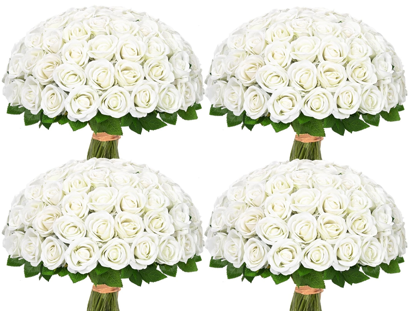 Waipfaru 100 Pcs White Roses Artificial Flowers Bulk, Real Touch Velvet Roses
