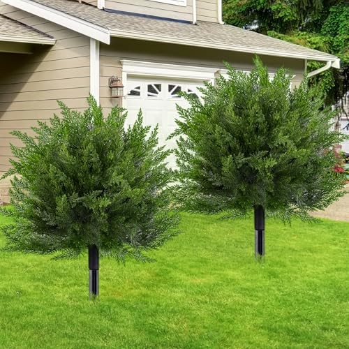 Artificial Topiary Bushes for Outdoors with Spike, Cedar Topiary Ball Trees