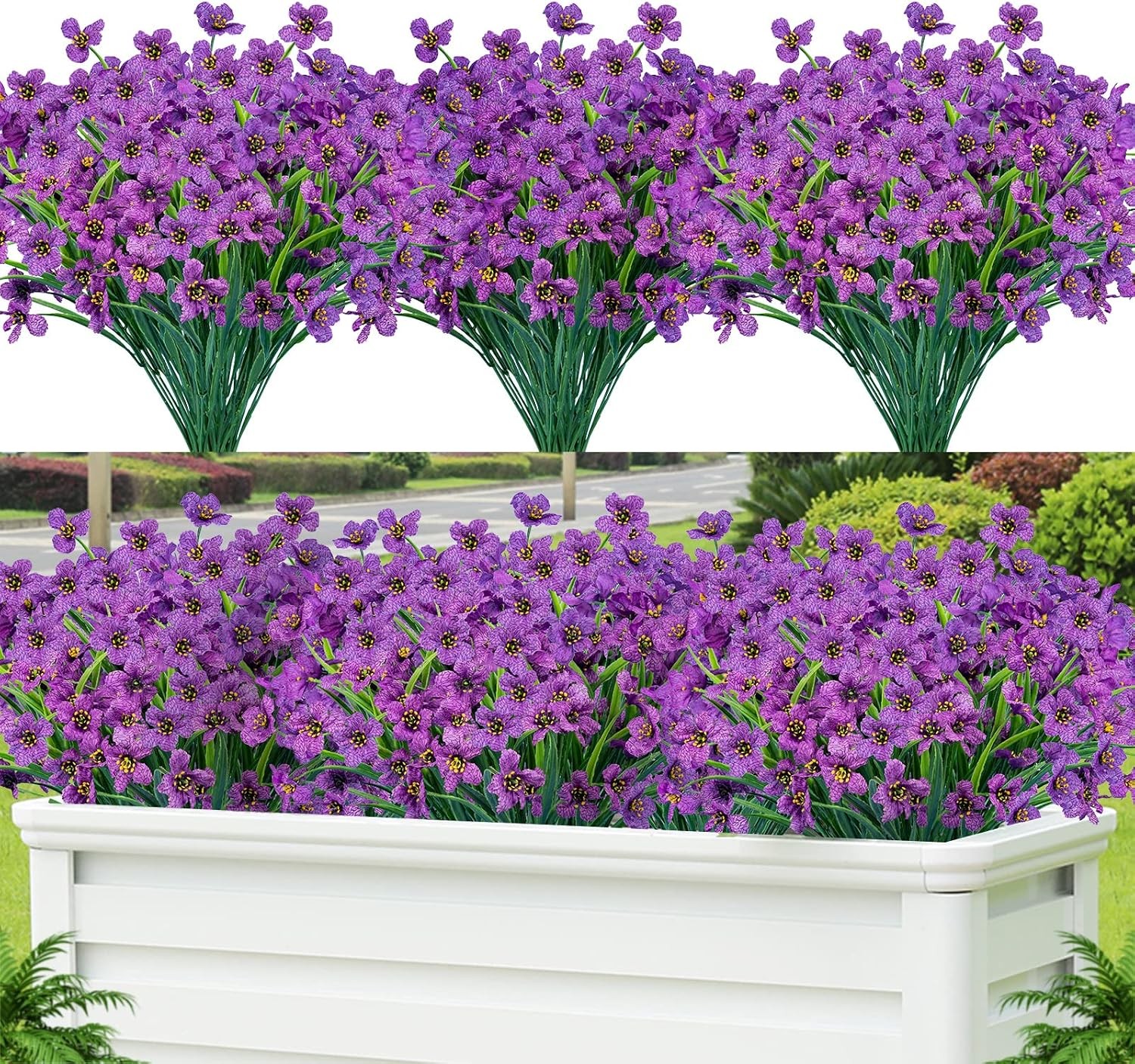 24 Pcs Artificial Flowers UV Resistant, Faux Plastic Shrubs Outdoor Decor