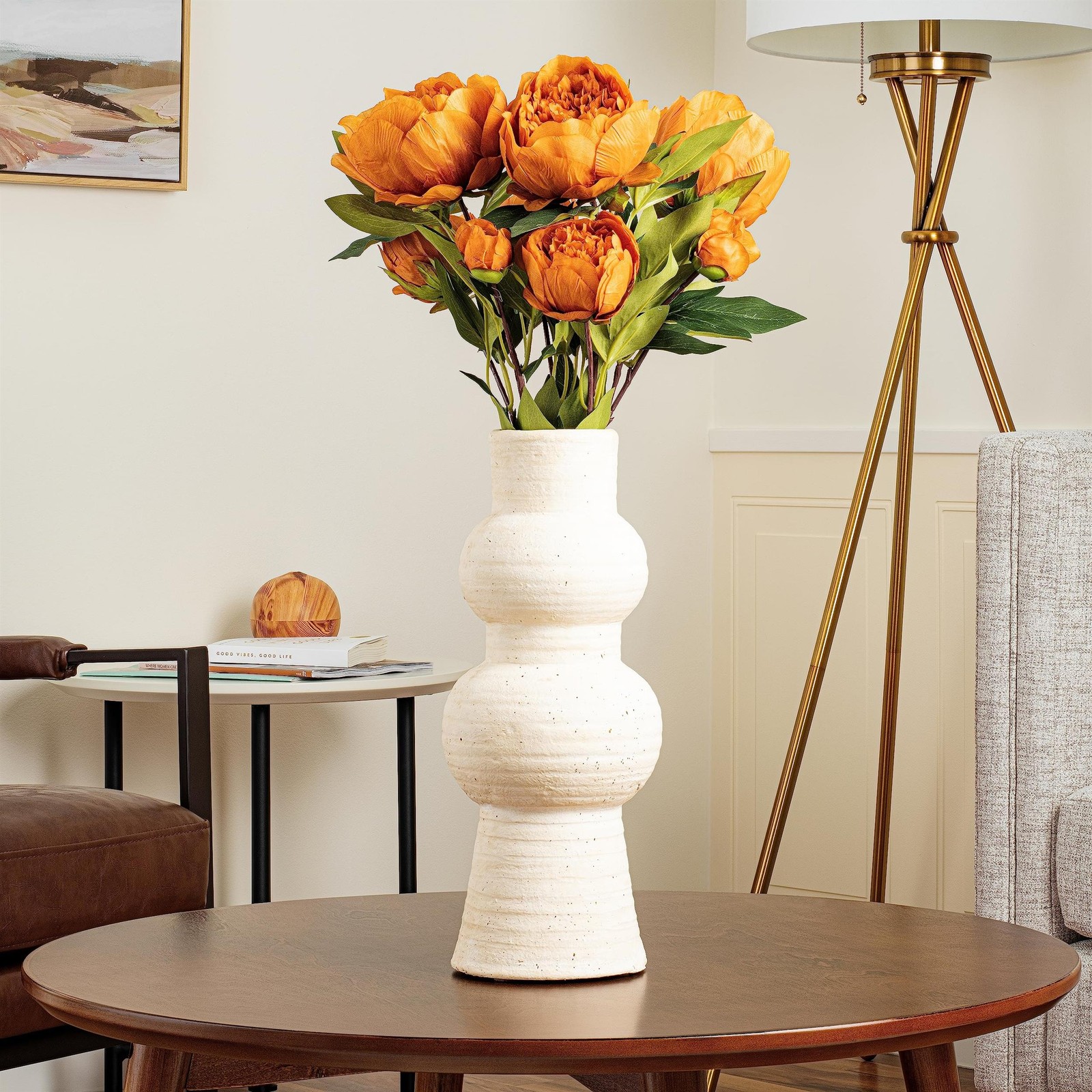 Vickerman 23″ Contemporary Fabric Artificial Peony Spray in Coffee