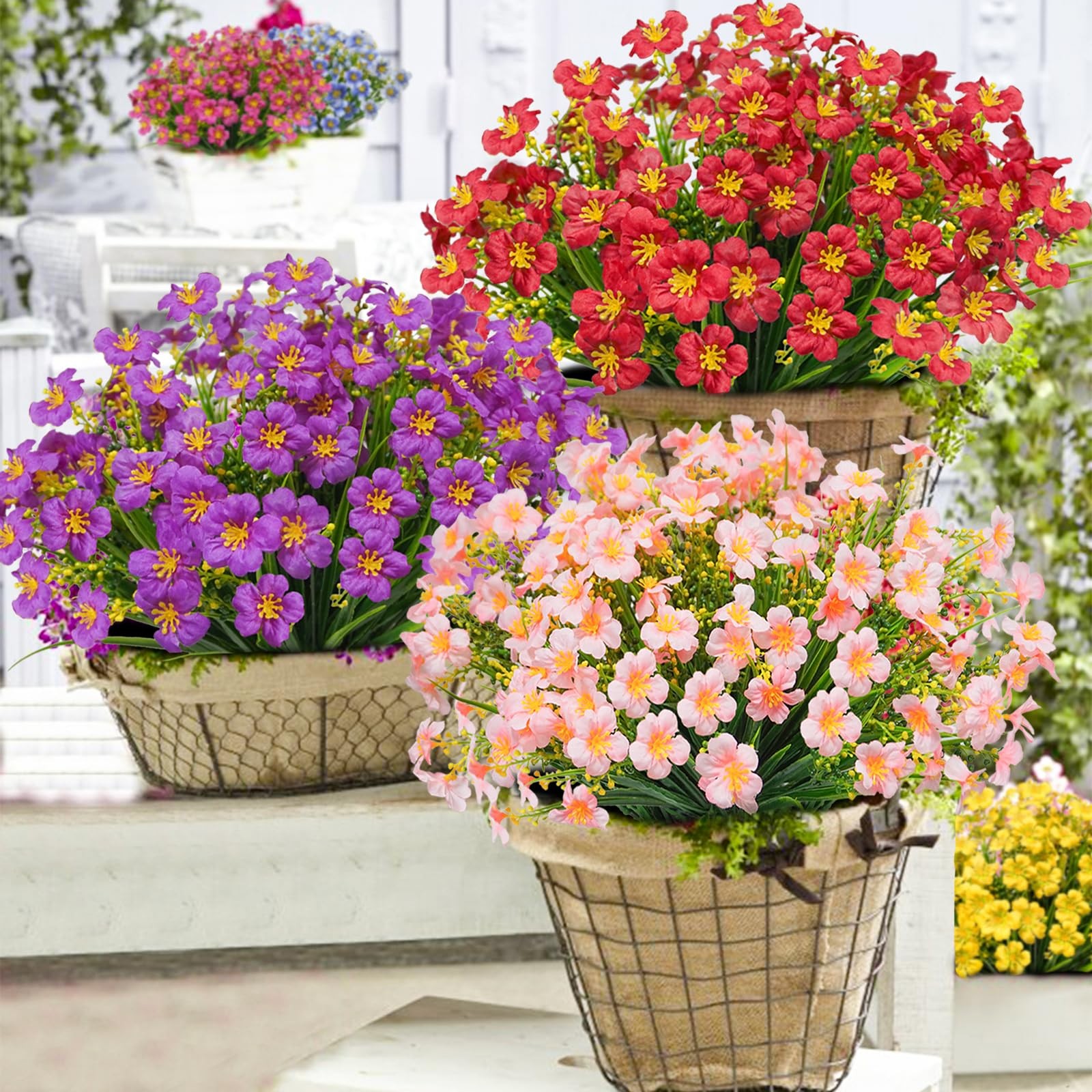 36 Pcs Artificial Flowers for Outdoor, UV Resistant Faux Silk Flowers, Fake F…