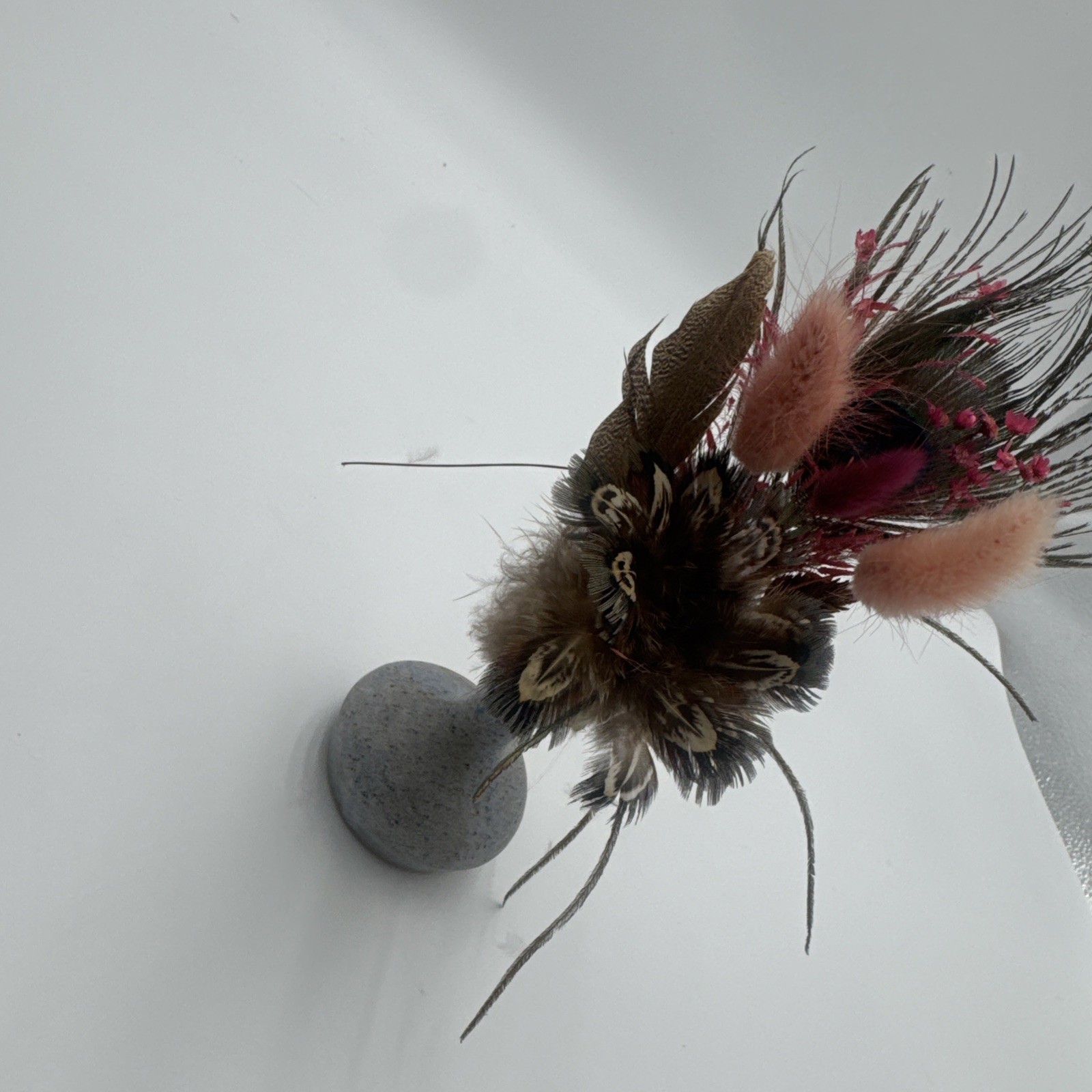 Boho Dried Floral Arrangement with Peacock Feathers & Vase Plush Bird feathers