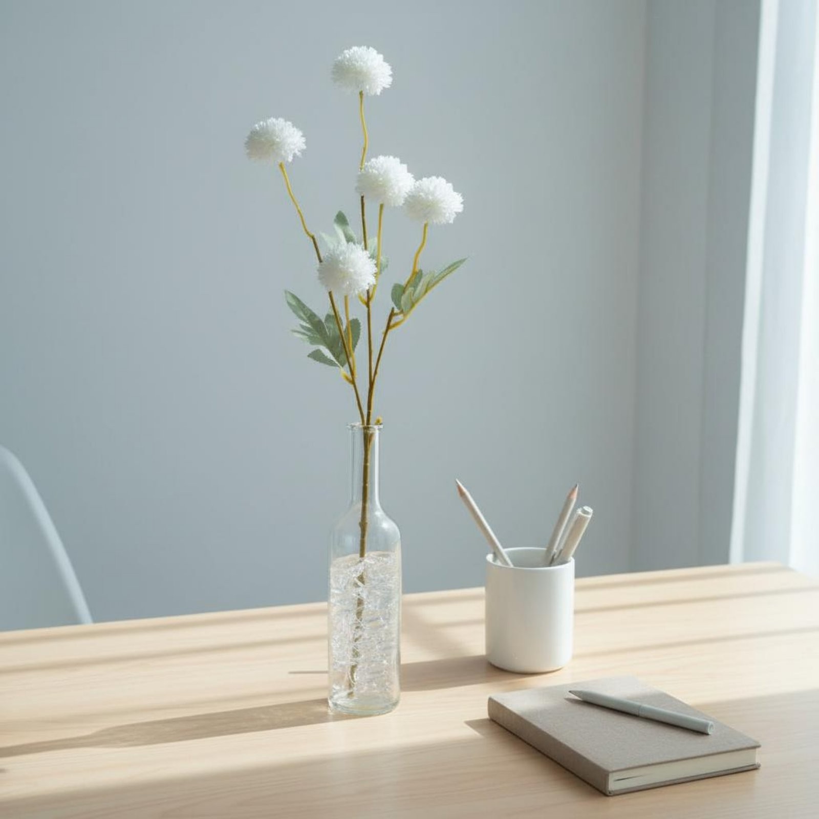5-Head Chrysanthemum Spray Flexible Stems Faux Ball Flower Stem Easy to