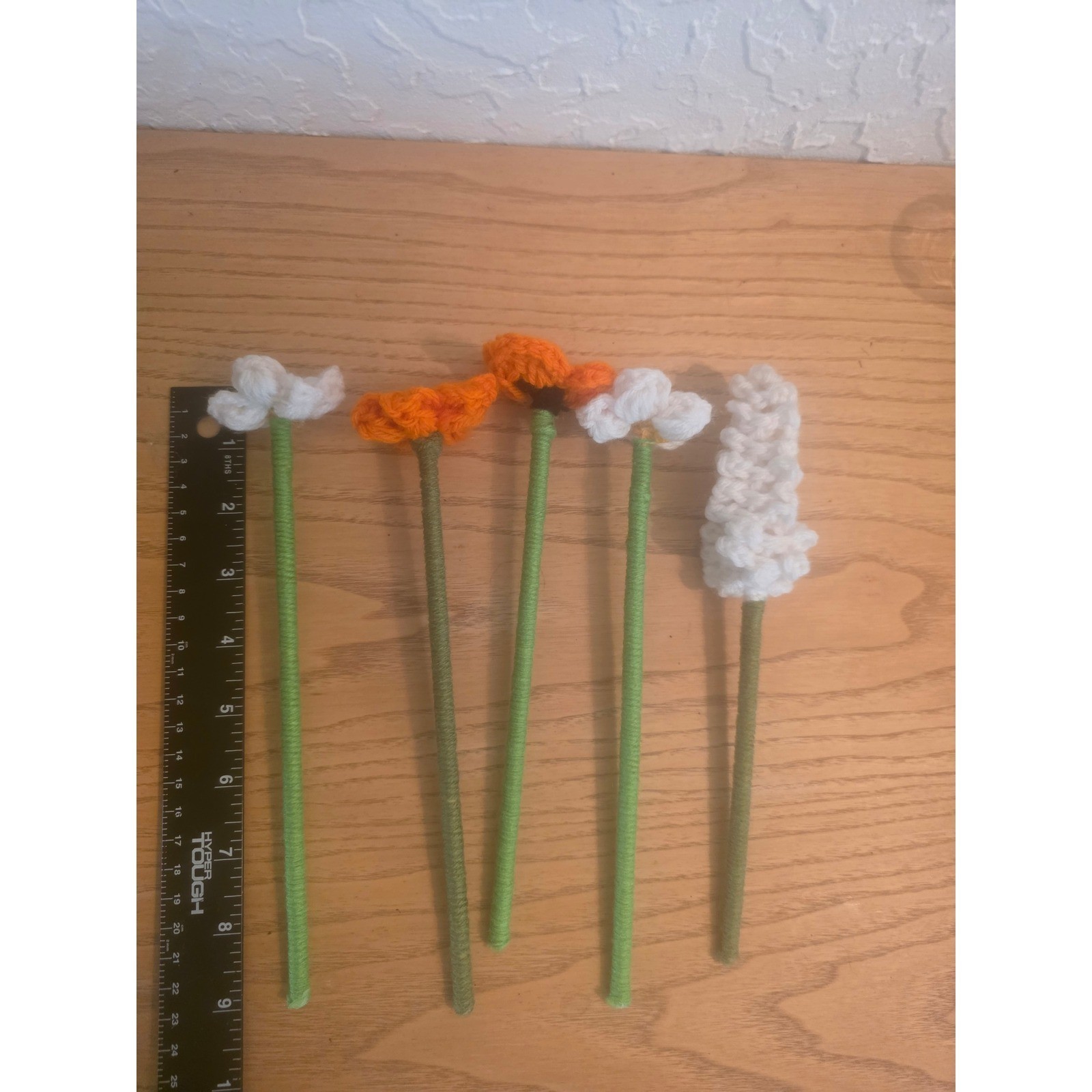 Handmade Crochet Flower Bouquet Orange White Floral Arrangement 5 Piece Set