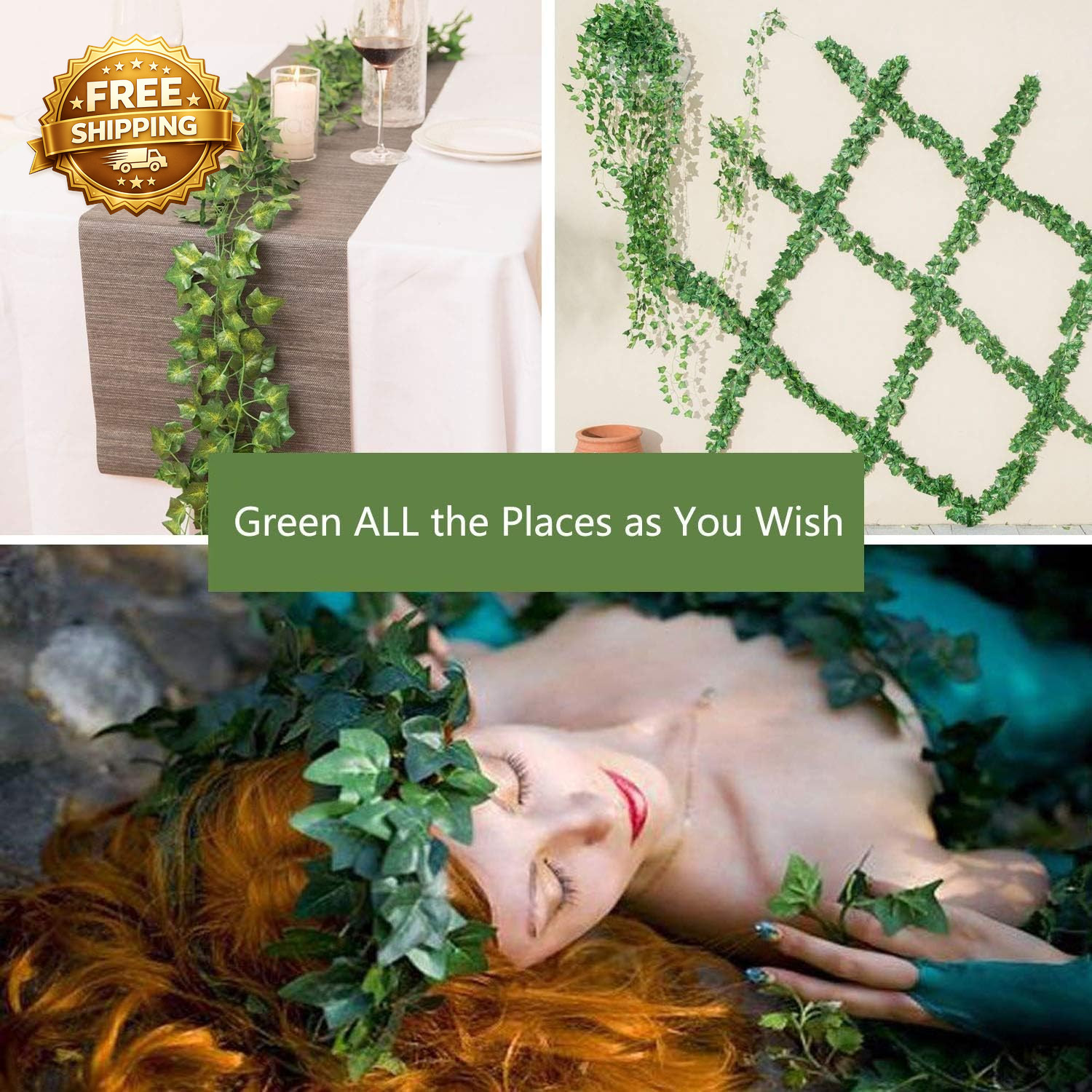 12 Pack Fake Vines for Room Decor Artificial Ivy Garland with Clip Green Flowers