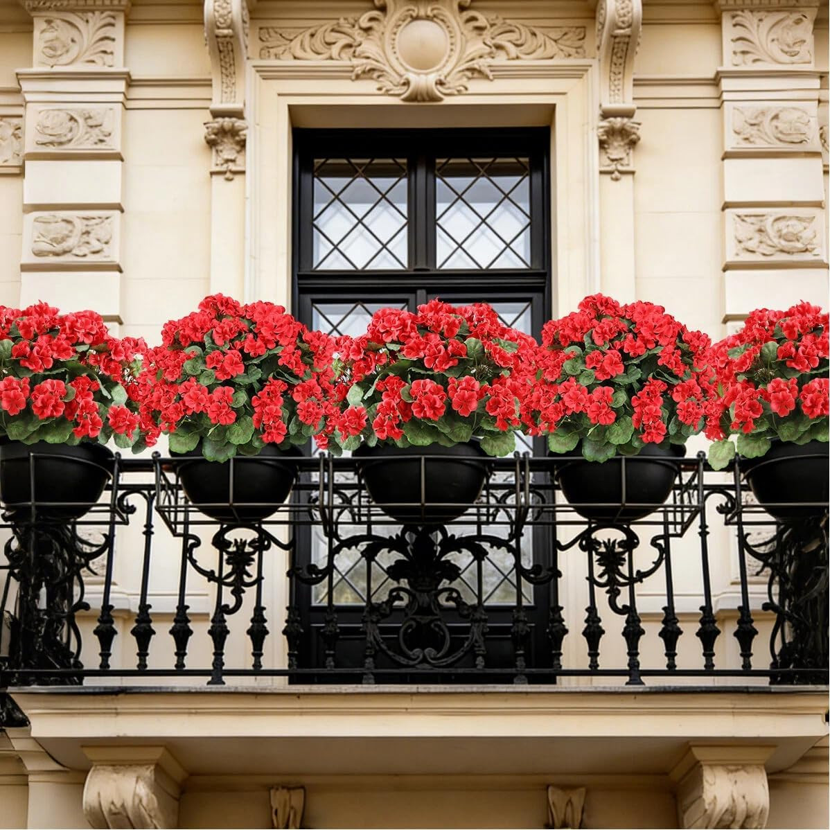 2Pack Artificial Geraniums for Outdoors, 18″ Faux Red Potted Geraniums UV Resist